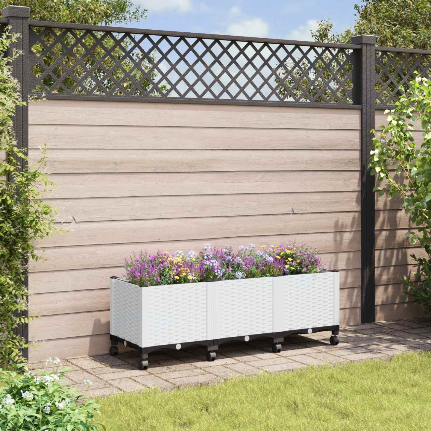 Jardinière avec Roues Blanc 120 x 40 x 44 cm PP