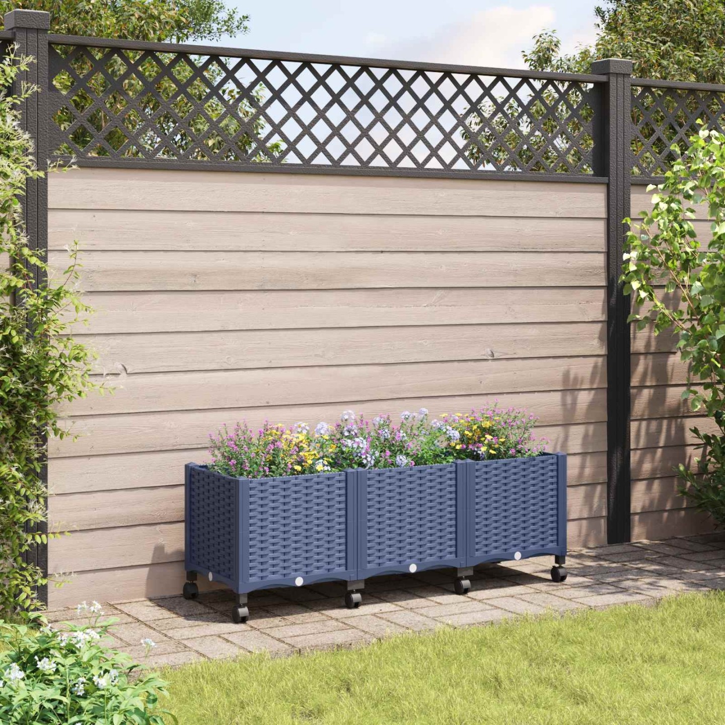 Jardinière avec Roues Gris Bleu 120 x 40 x 44 cm PP
