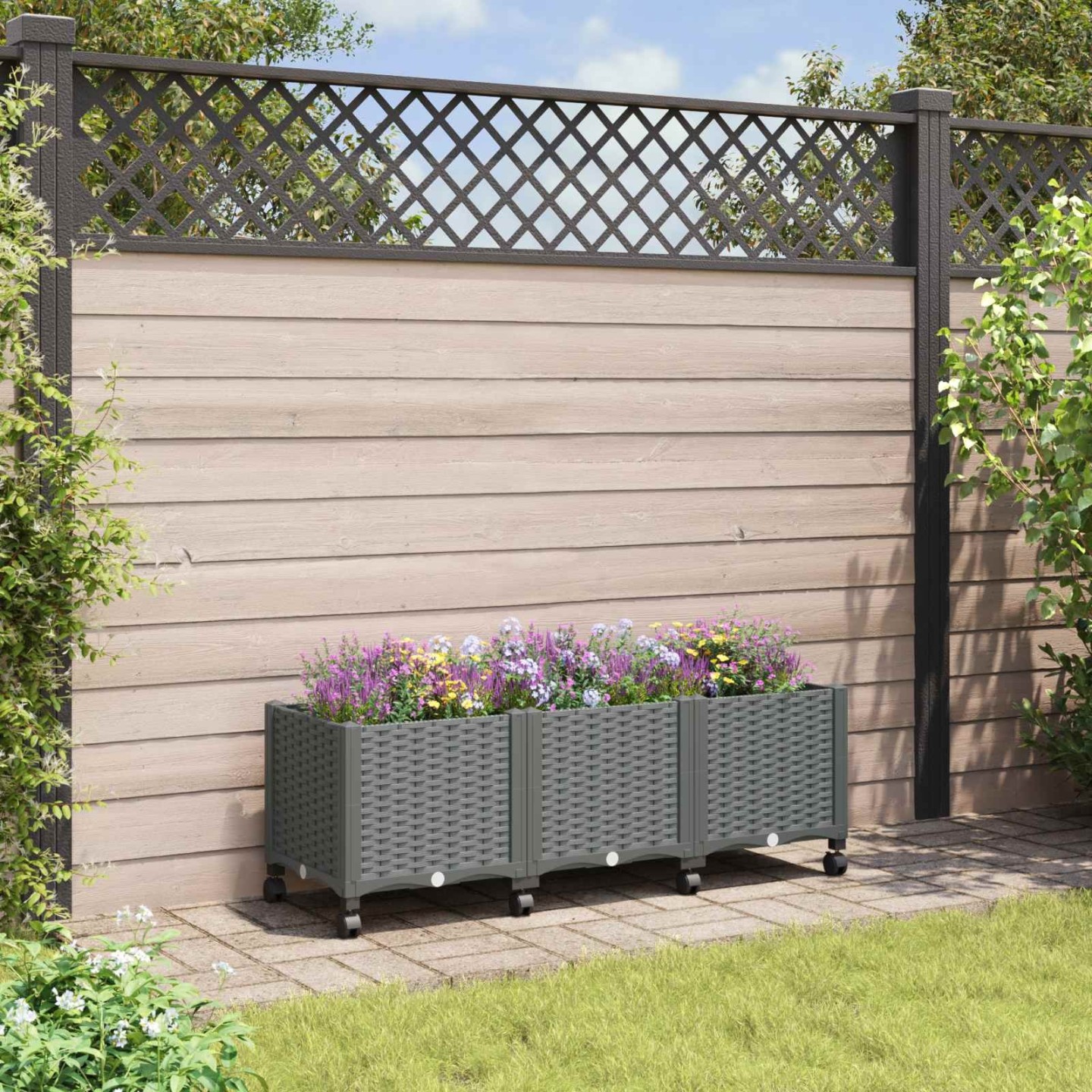 Jardinière avec Roues Gris clair 120 x 40 x 44 cm PP