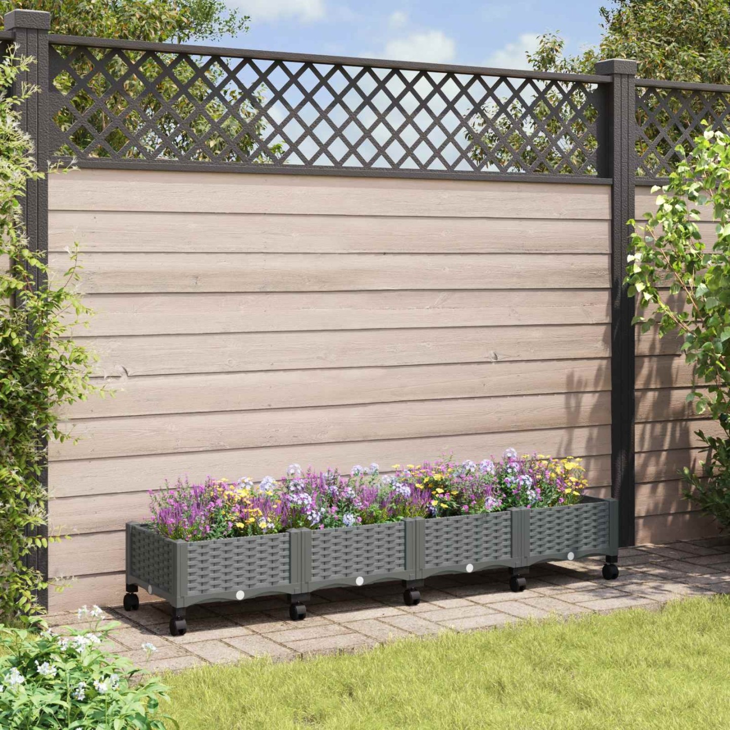 Jardinière avec Roues Gris clair 160 x 40 x 29 cm PP