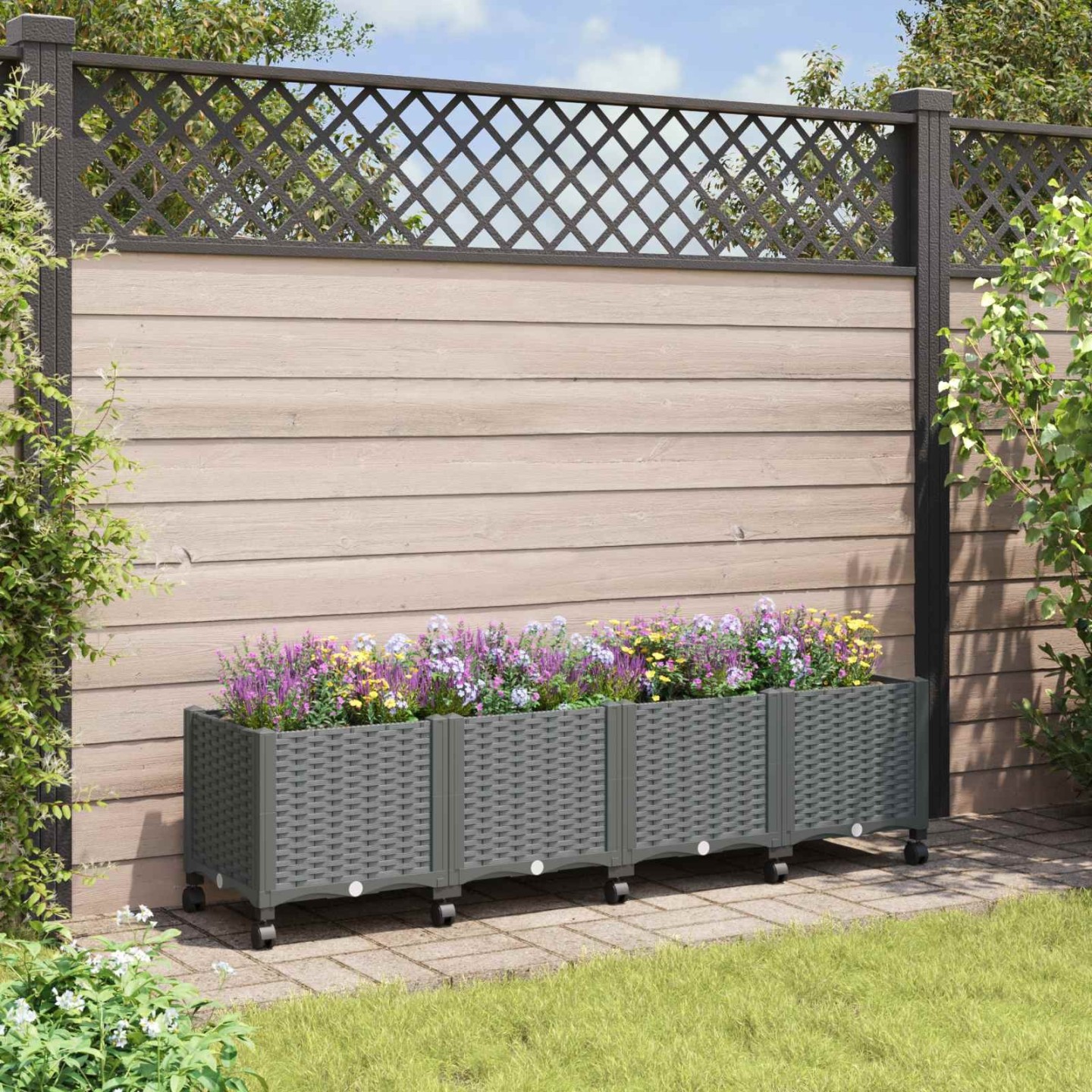 Jardinière avec Roues Gris clair 160 x 40 x 44 cm PP