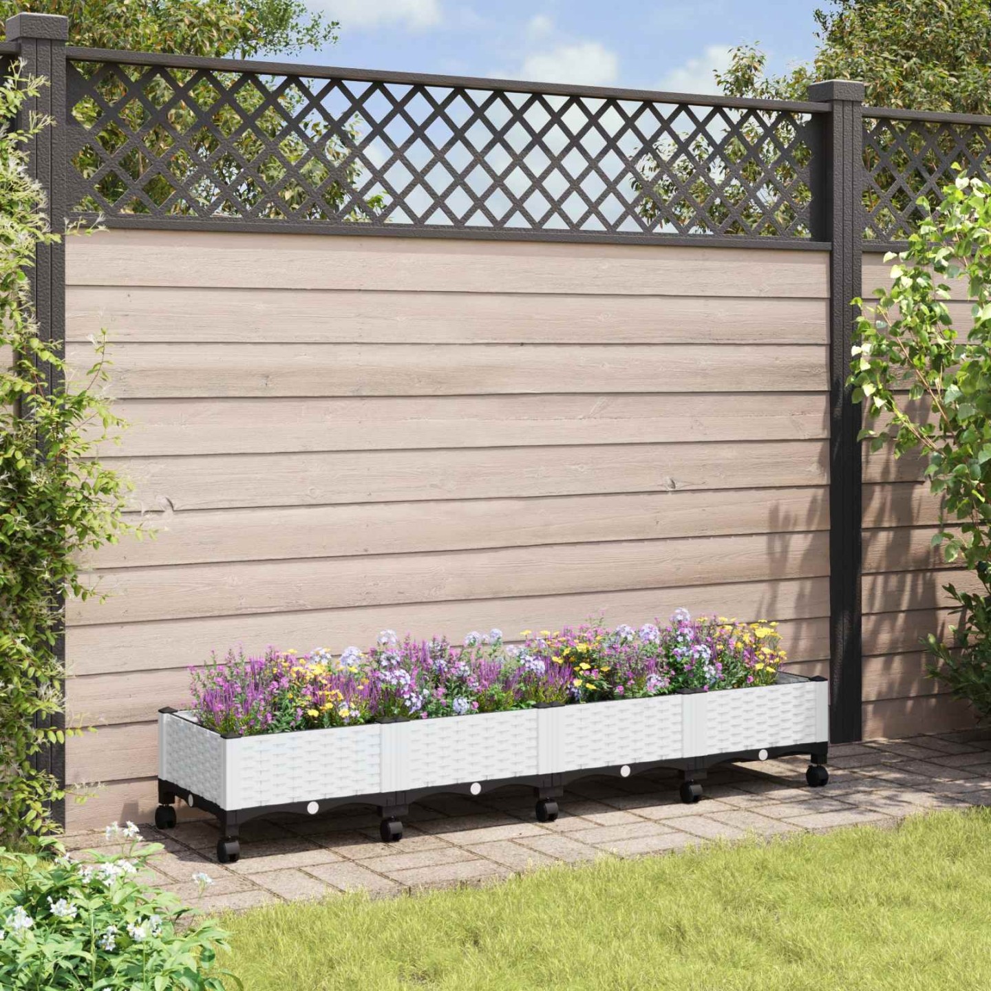 Jardinière avec Roues Blanc 160 x 40 x 29 cm PP