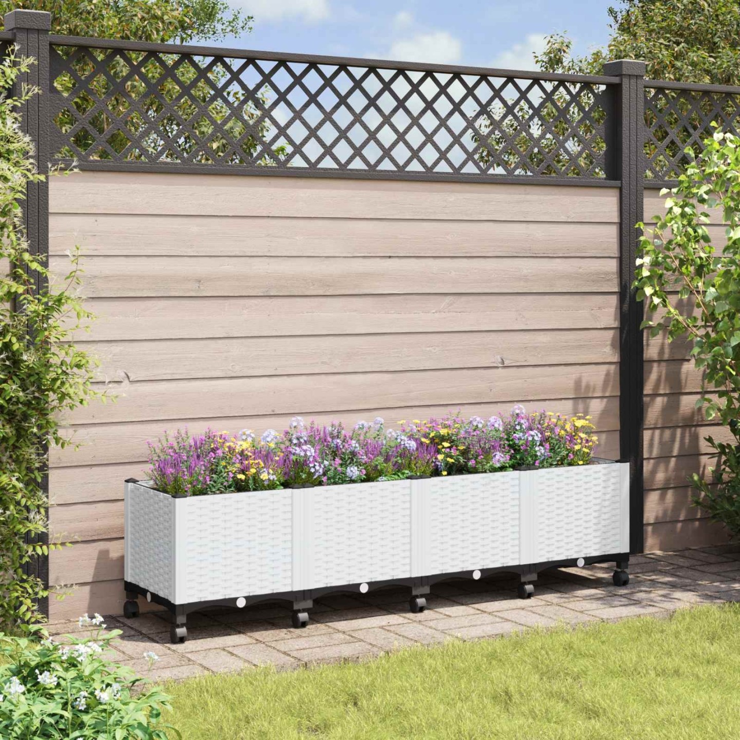 Jardinière avec Roues Blanc 160 x 40 x 44 cm PP