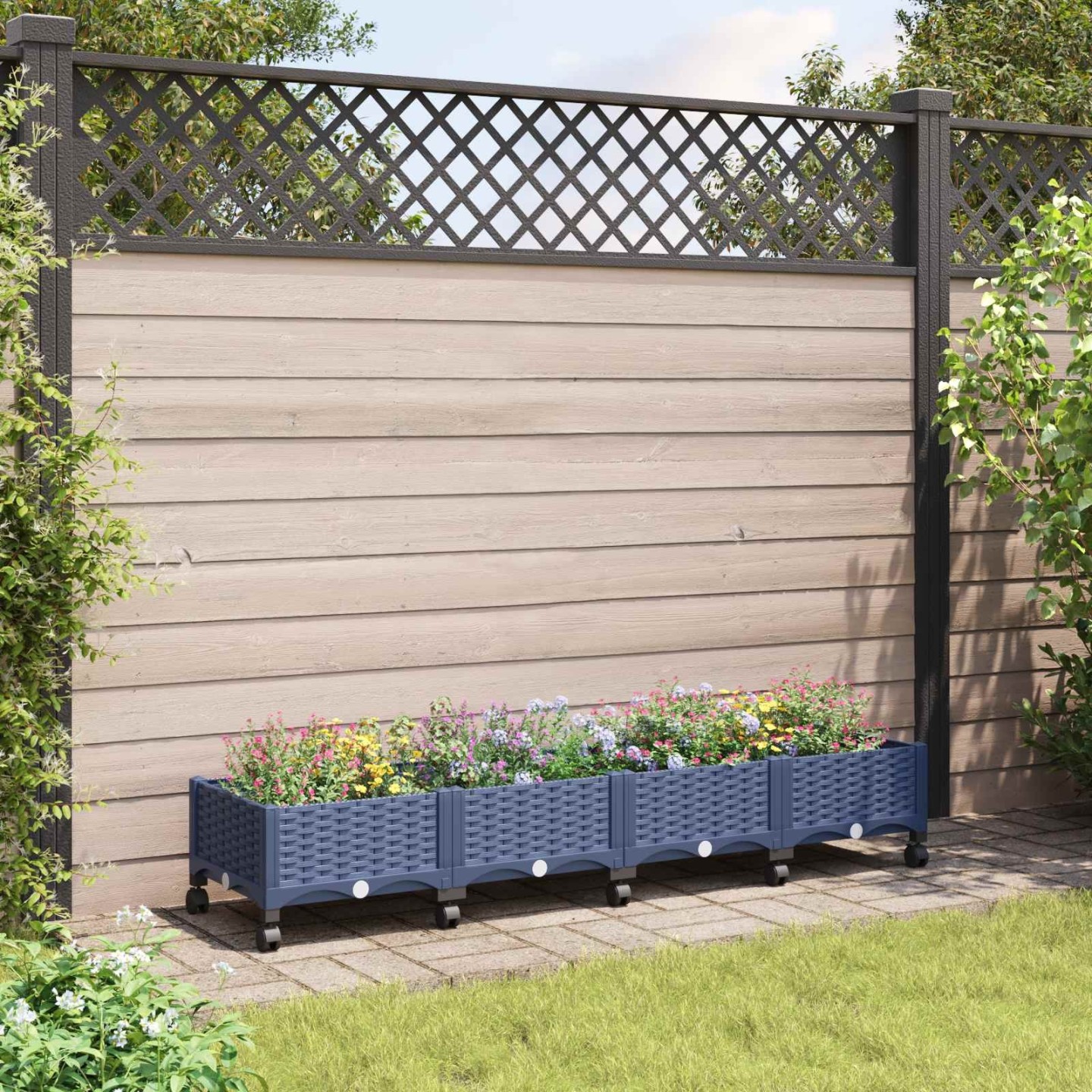 Jardinière avec Roues Gris Bleu 160 x 40 x 29 cm PP