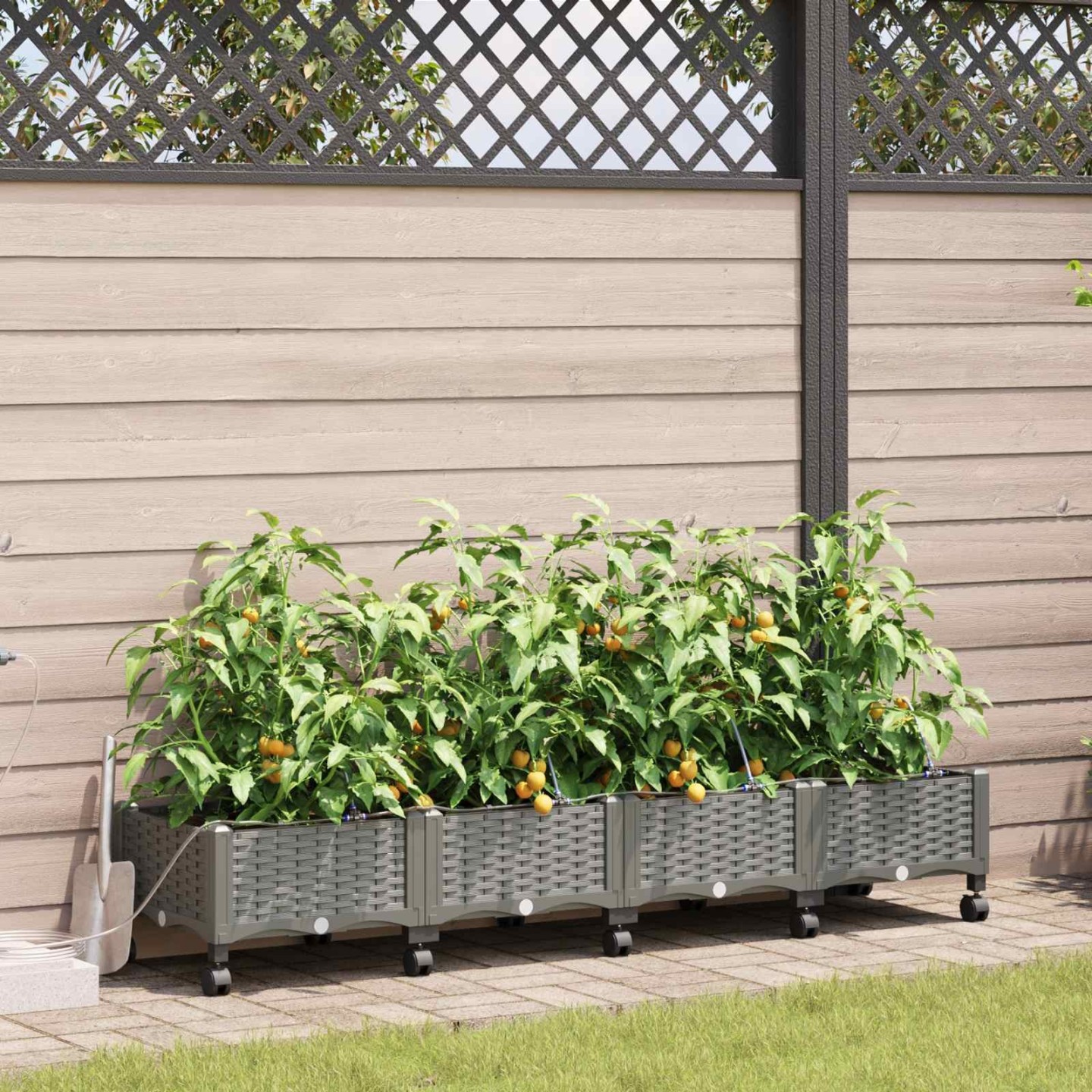Porte-plante de jardin avec irrigation et roues 4 pc Gris clair