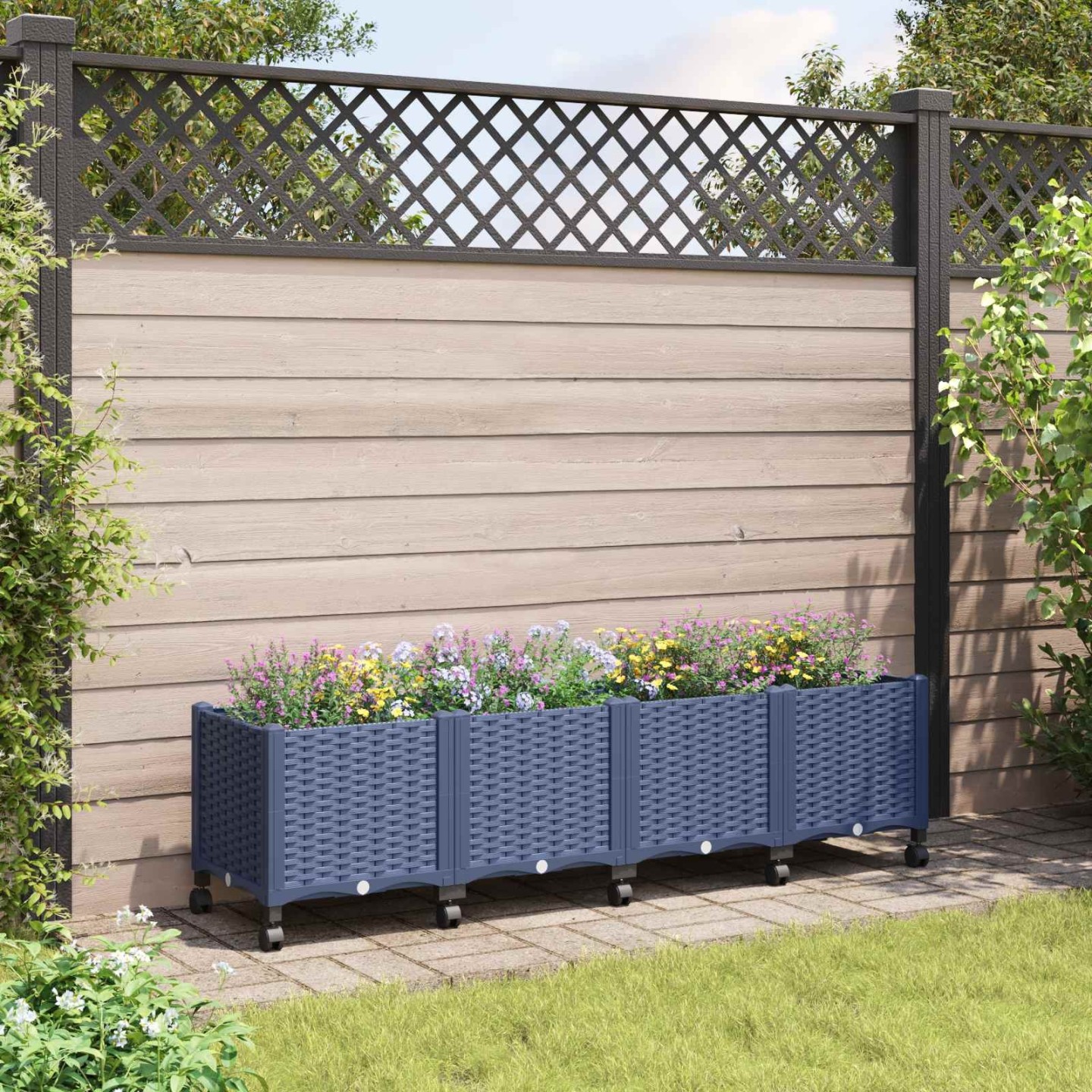 Jardinière avec Roues Gris Bleu 160 x 40 x 44 cm PP