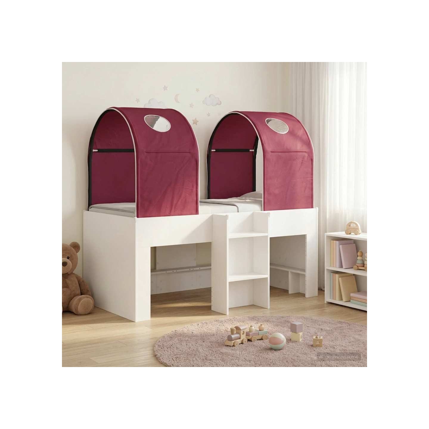 Lit avec Tunnel 4 pc Blanc et rouge Bois d'ingénierie