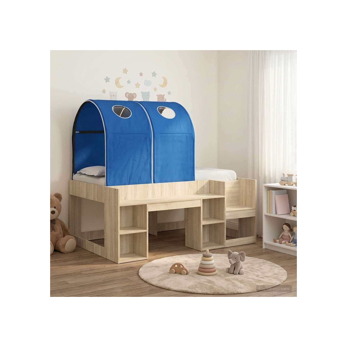 Lit avec Tunnel 3 pc Chêne Sonoma et bleu Bois d'ingénierie