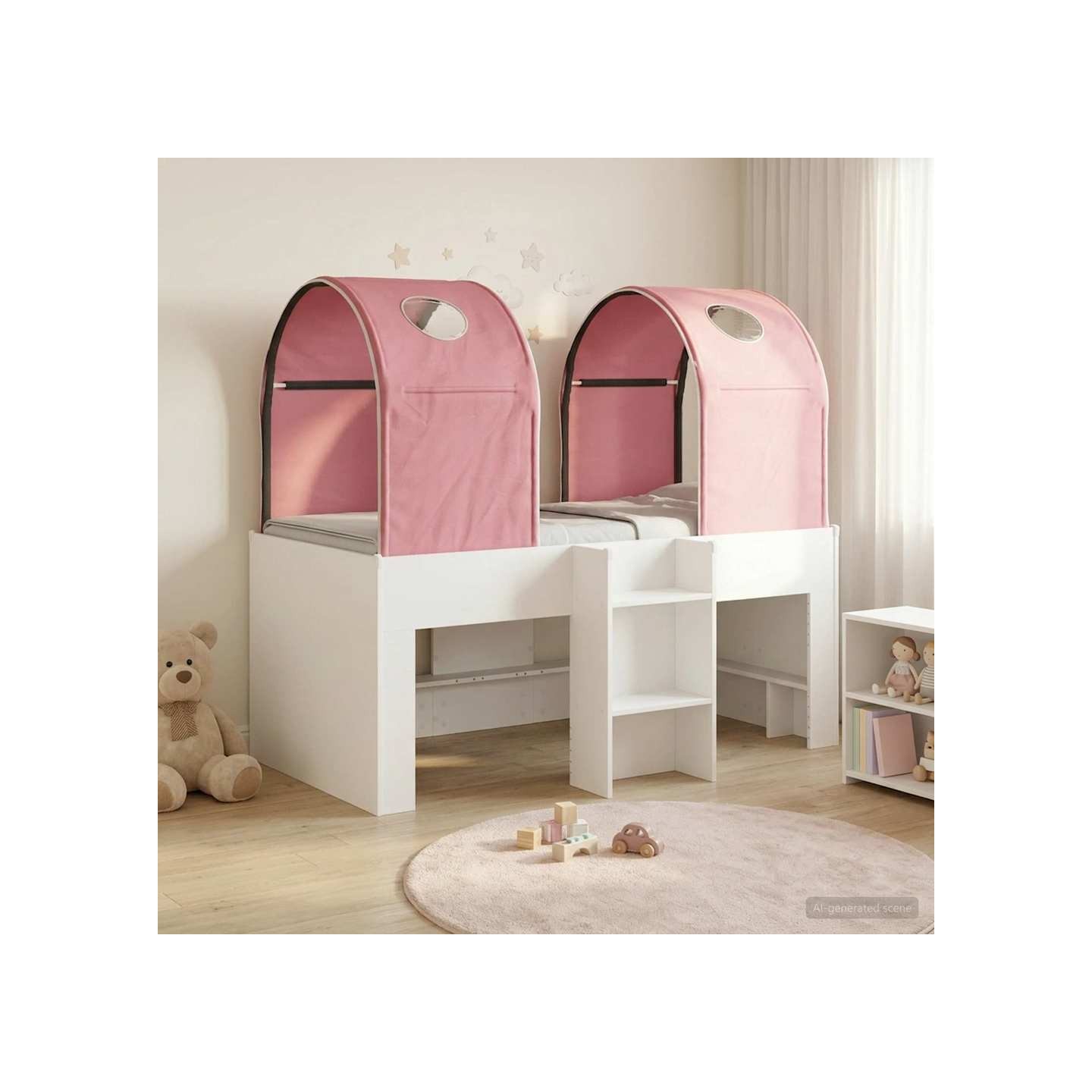 Lit avec Tunnel 3 pièces Blanc et rose Bois d'ingénierie