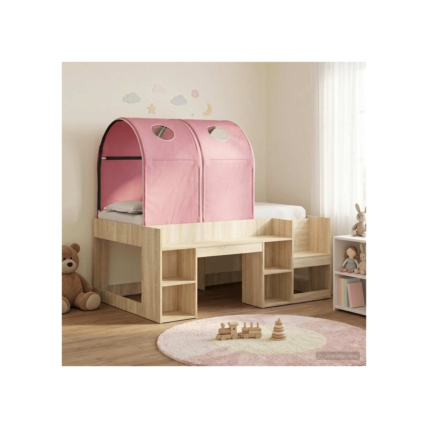 Lit avec Tunnel 3 pc Chêne Sonoma et rose Bois d'ingénierie