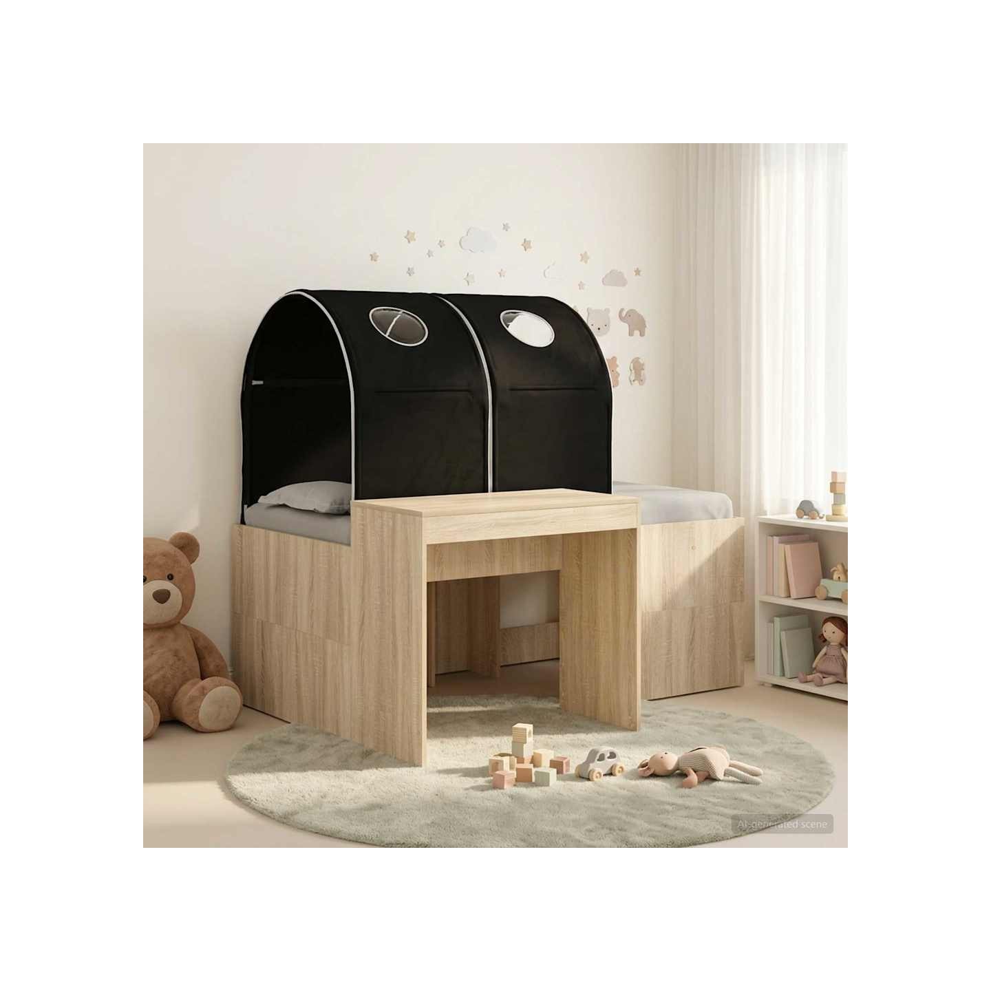 Lit avec Tunnel 3 pc Chêne Sonoma et noir Bois d'ingénierie