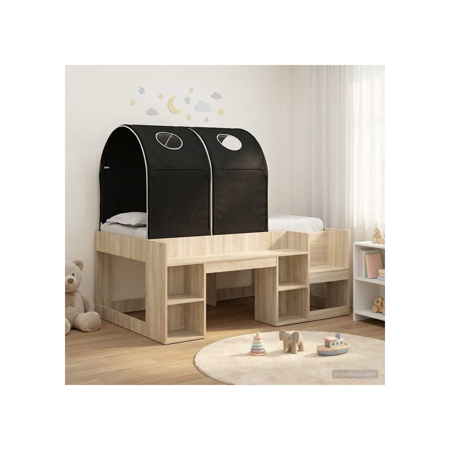 Lit avec Tunnel 3 pc Chêne Sonoma et noir Bois d'ingénierie