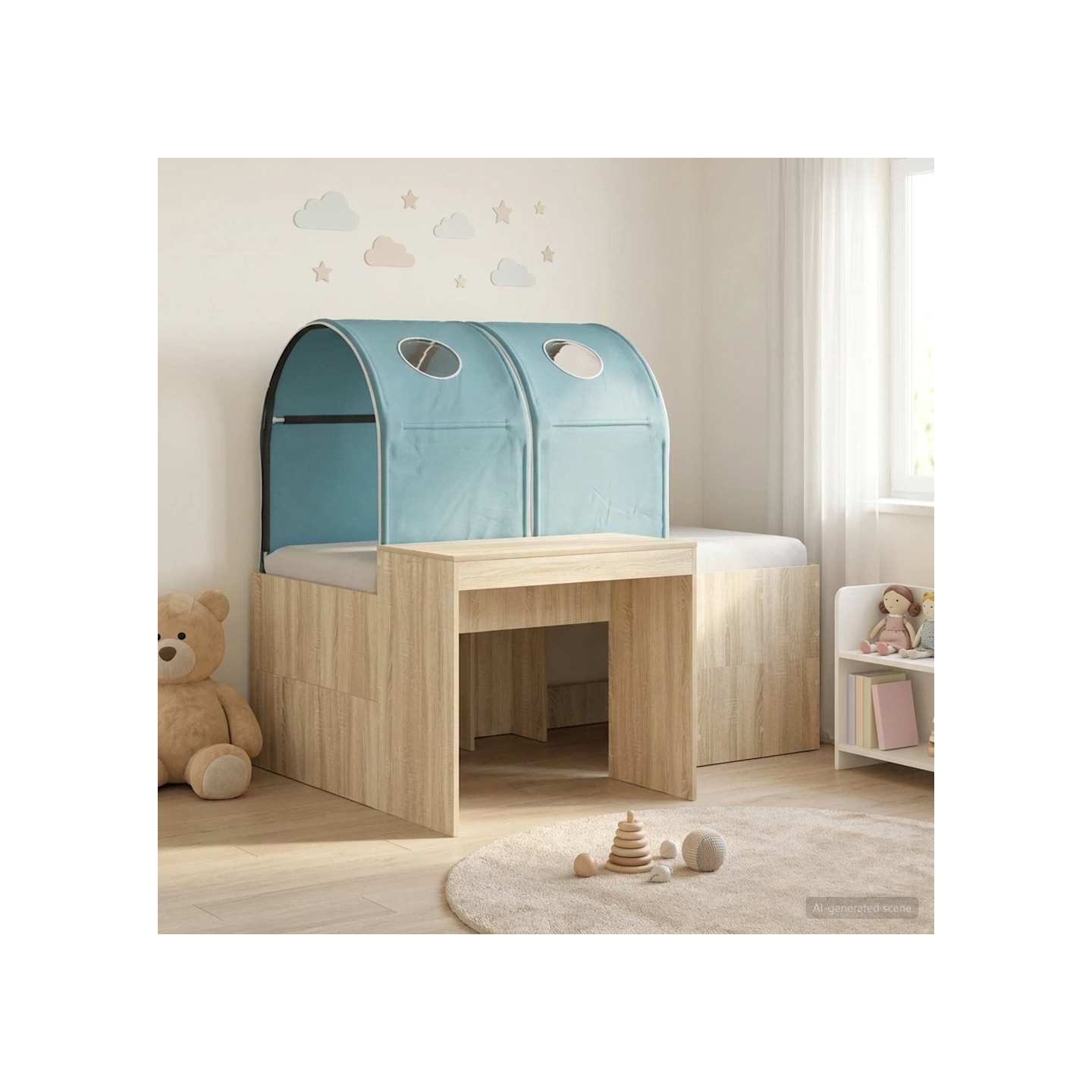 Lit avec Tunnel 3 pc Chêne Sonoma et bleu clair