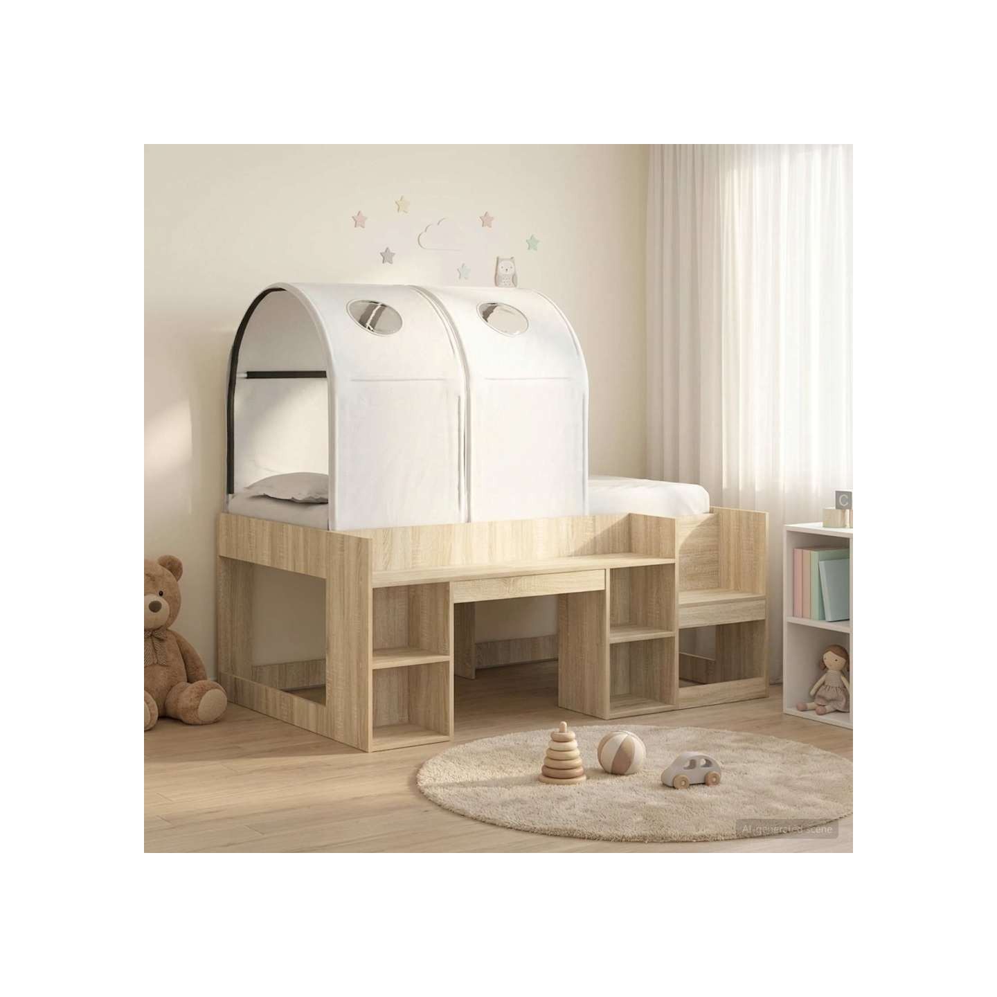 Lit avec Tunnel 3 pc Chêne Sonoma et blanc Bois d'ingénierie