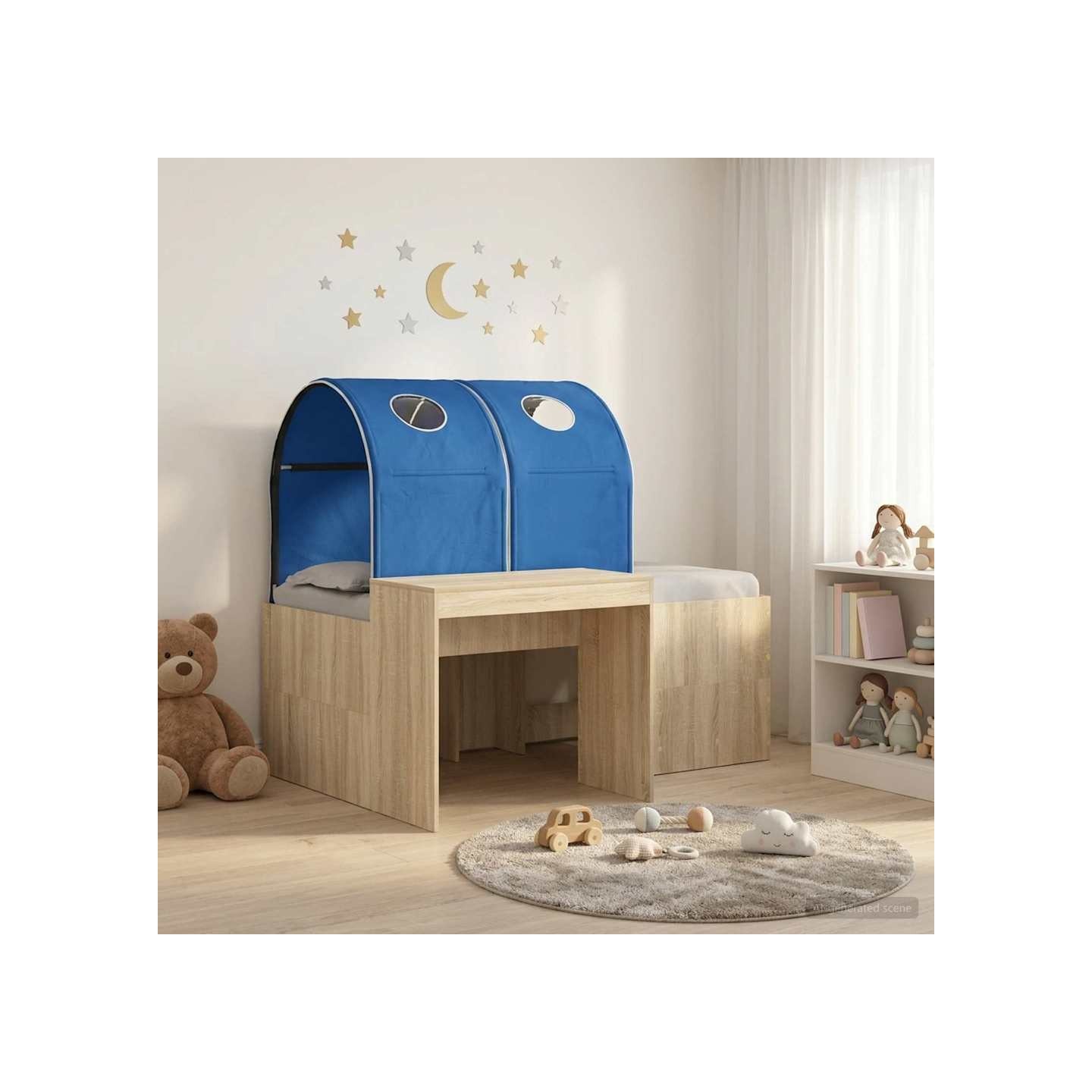 Lit avec Tunnel 3 pc Chêne Sonoma et bleu Bois d'ingénierie