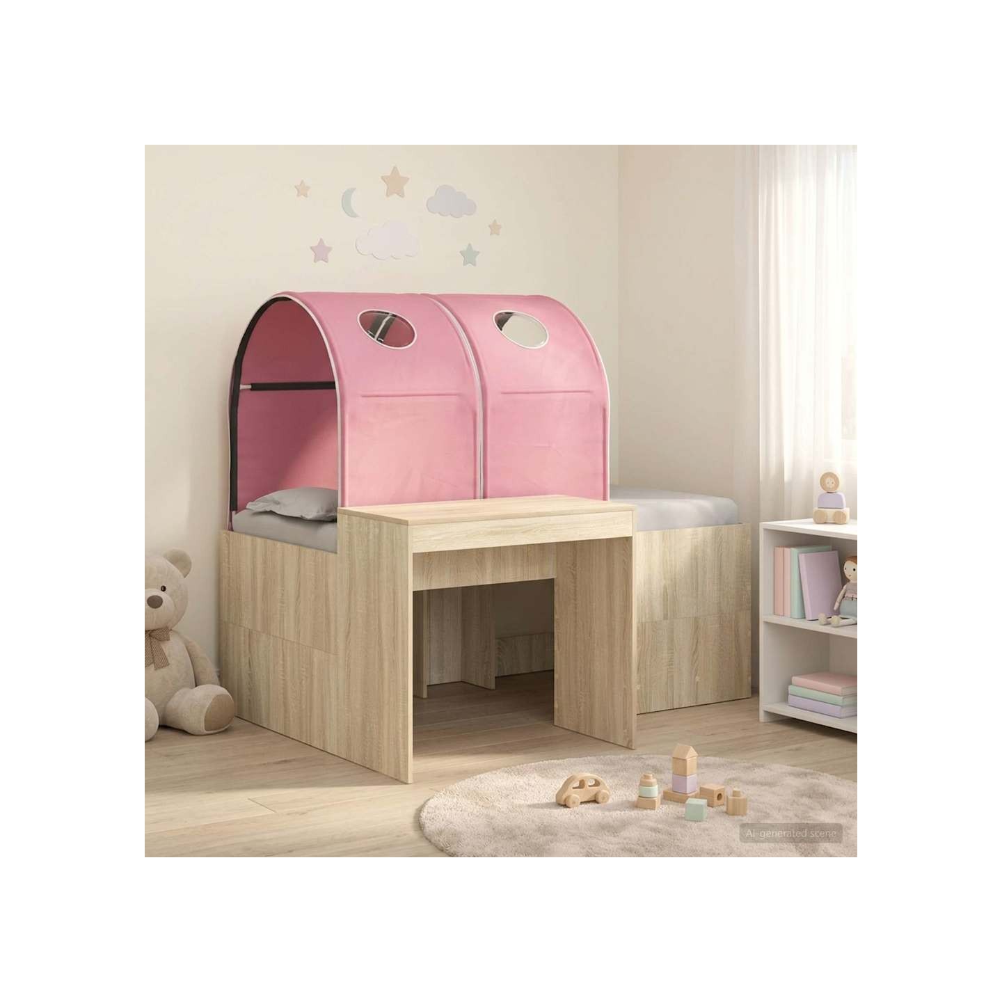Lit avec Tunnel 3 pc Chêne Sonoma et rose Bois d'ingénierie