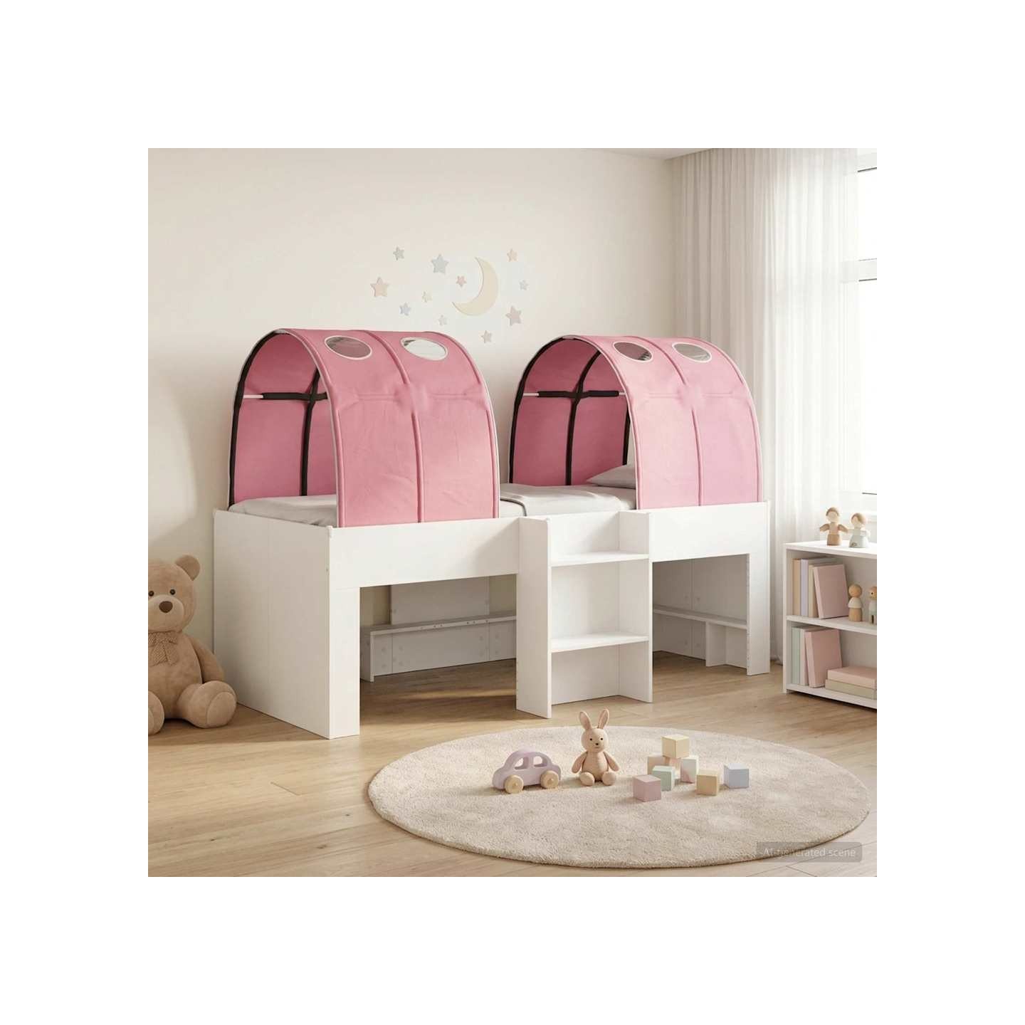 Lit avec Tunnel 3 pièces Blanc et rose Bois d'ingénierie