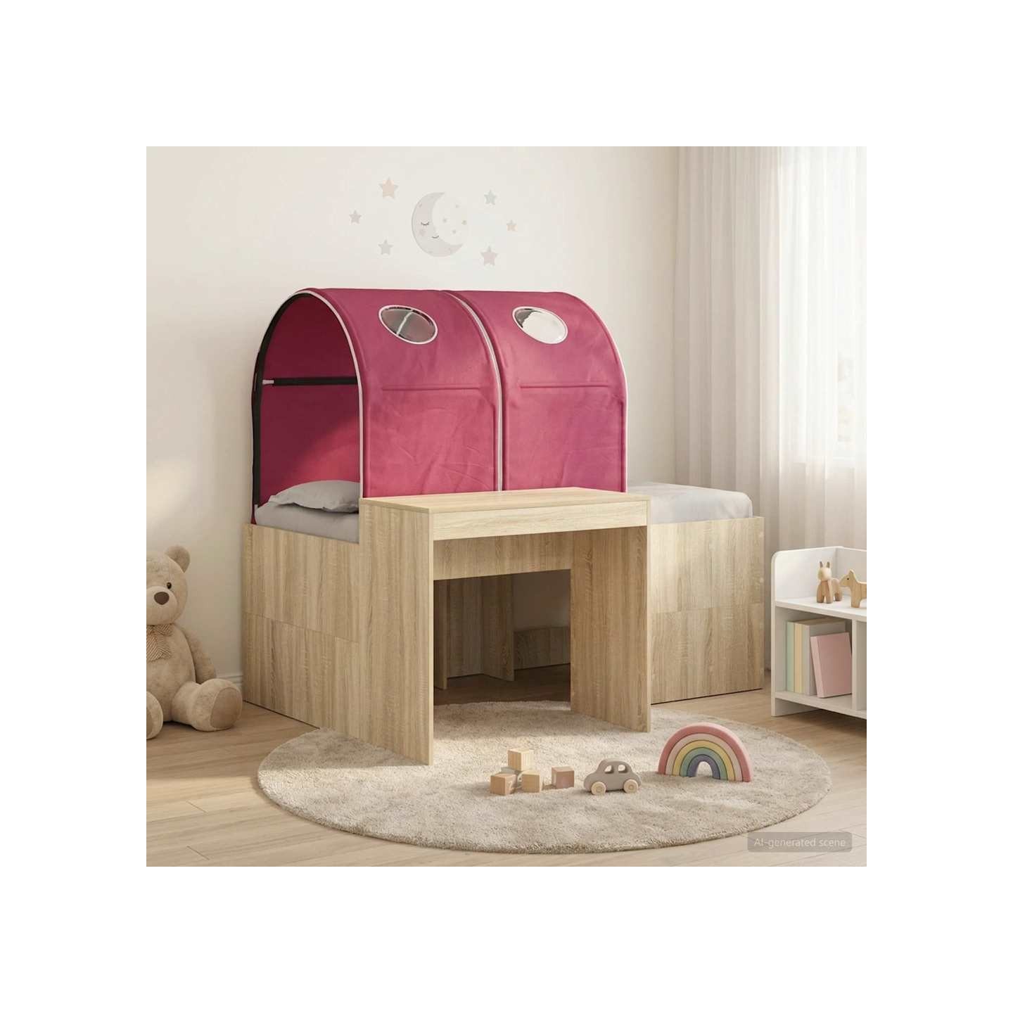 Lit avec Tunnel 3 pc Chêne Sonoma et rouge Bois d'ingénierie