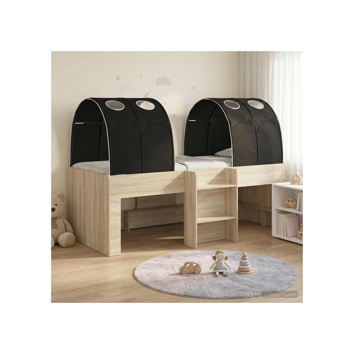 Lit Haut pour Enfants avec Tunnel 3 pc Chêne Sonoma et noir