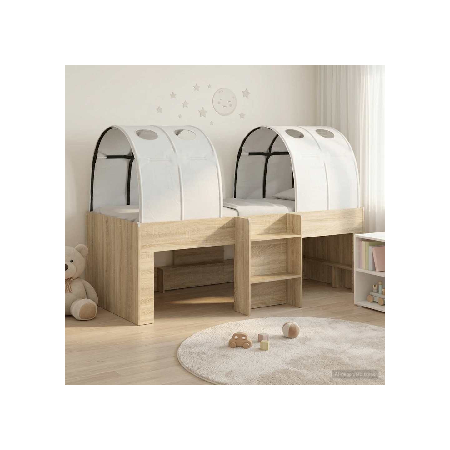 Lit Haut pour Enfants avec Tunnel 3 pc Chêne Sonoma et blanc