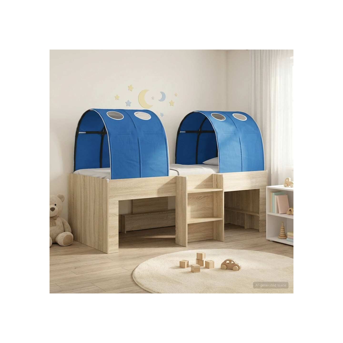 Lit Haut pour Enfants avec Tunnel 3 pc Chêne Sonoma et bleu