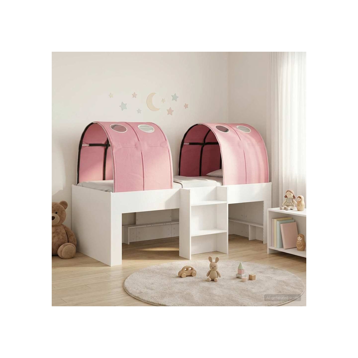Lit avec Tunnel 3 pièces Blanc et rose Bois d'ingénierie