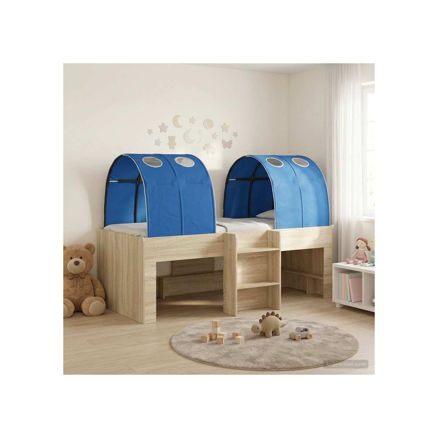 Lit avec Tunnel 3 pc Chêne Sonoma et bleu Bois d'ingénierie