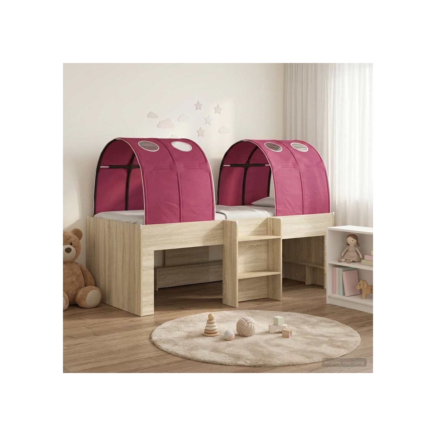 Lit Haut pour Enfants avec Tunnel 3 pc Chêne Sonoma et rouge