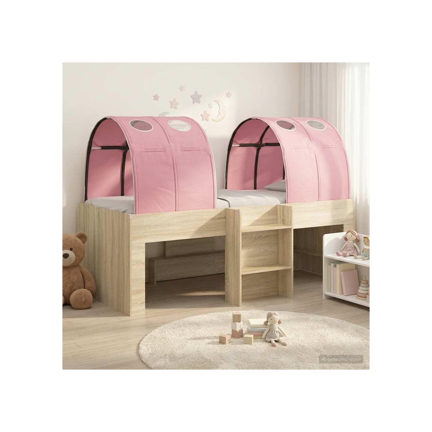 Lit avec Tunnel 3 pc Chêne Sonoma et rose Bois d'ingénierie