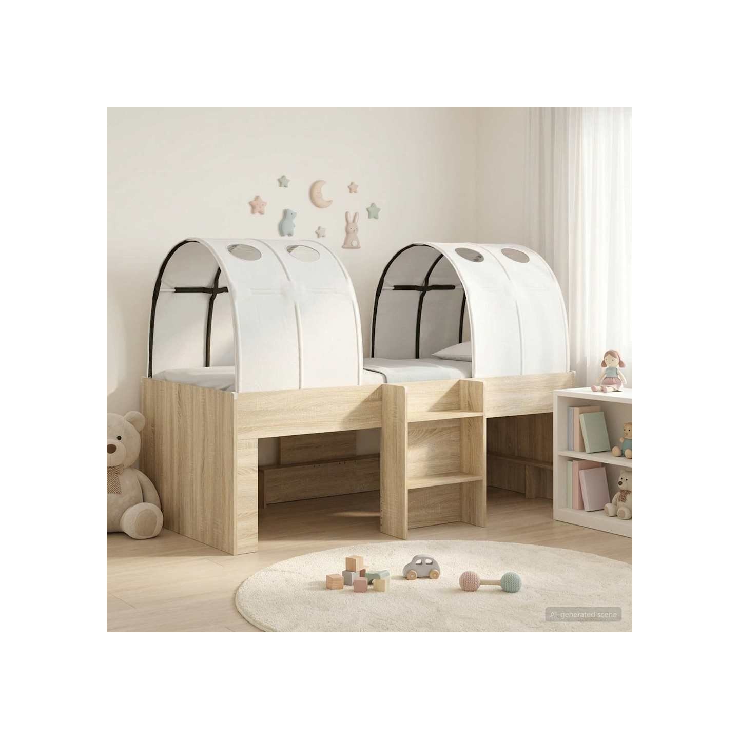 Lit avec Tunnel 3 pc Chêne Sonoma et blanc Bois d'ingénierie