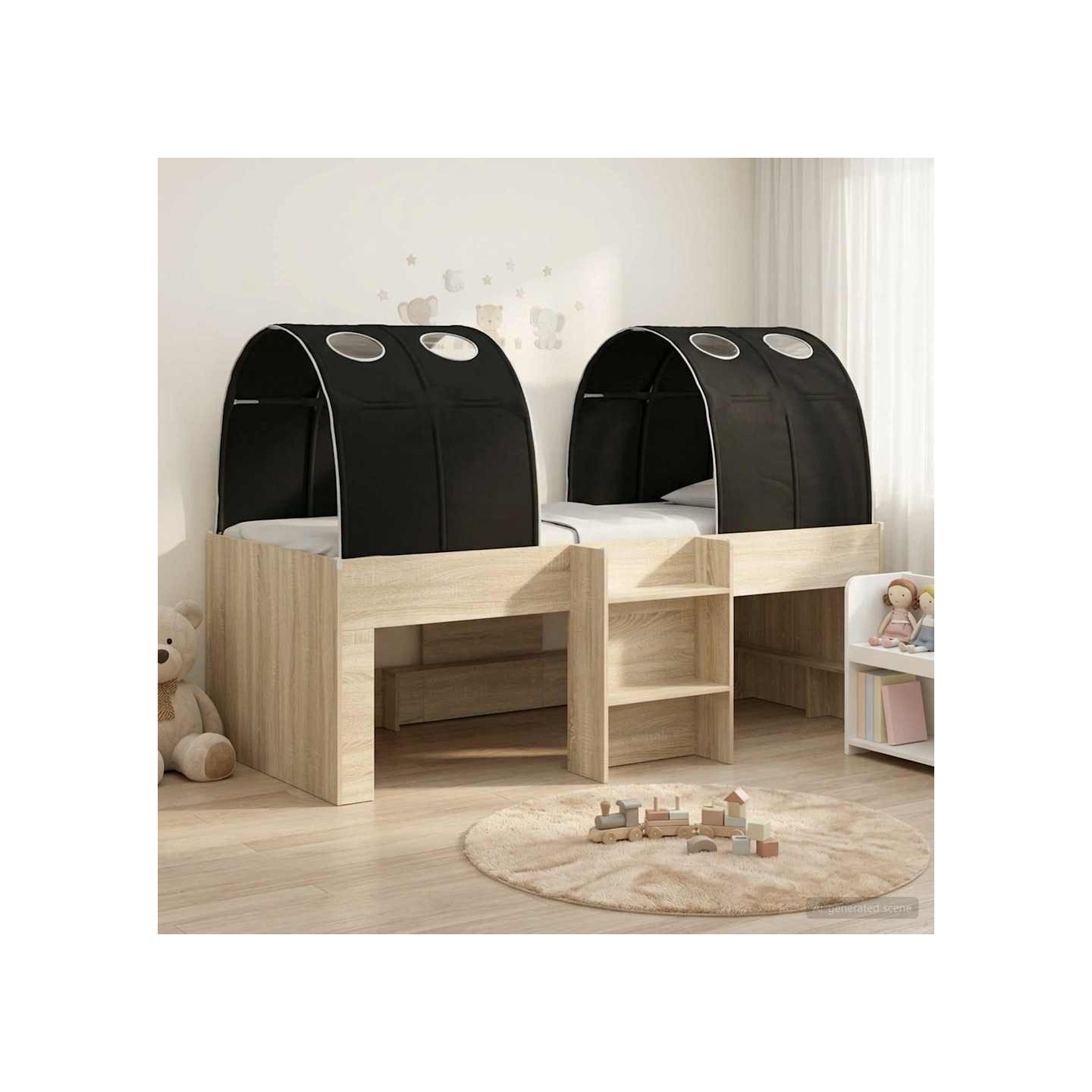 Lit avec Tunnel 3 pc Chêne Sonoma et noir Bois d'ingénierie