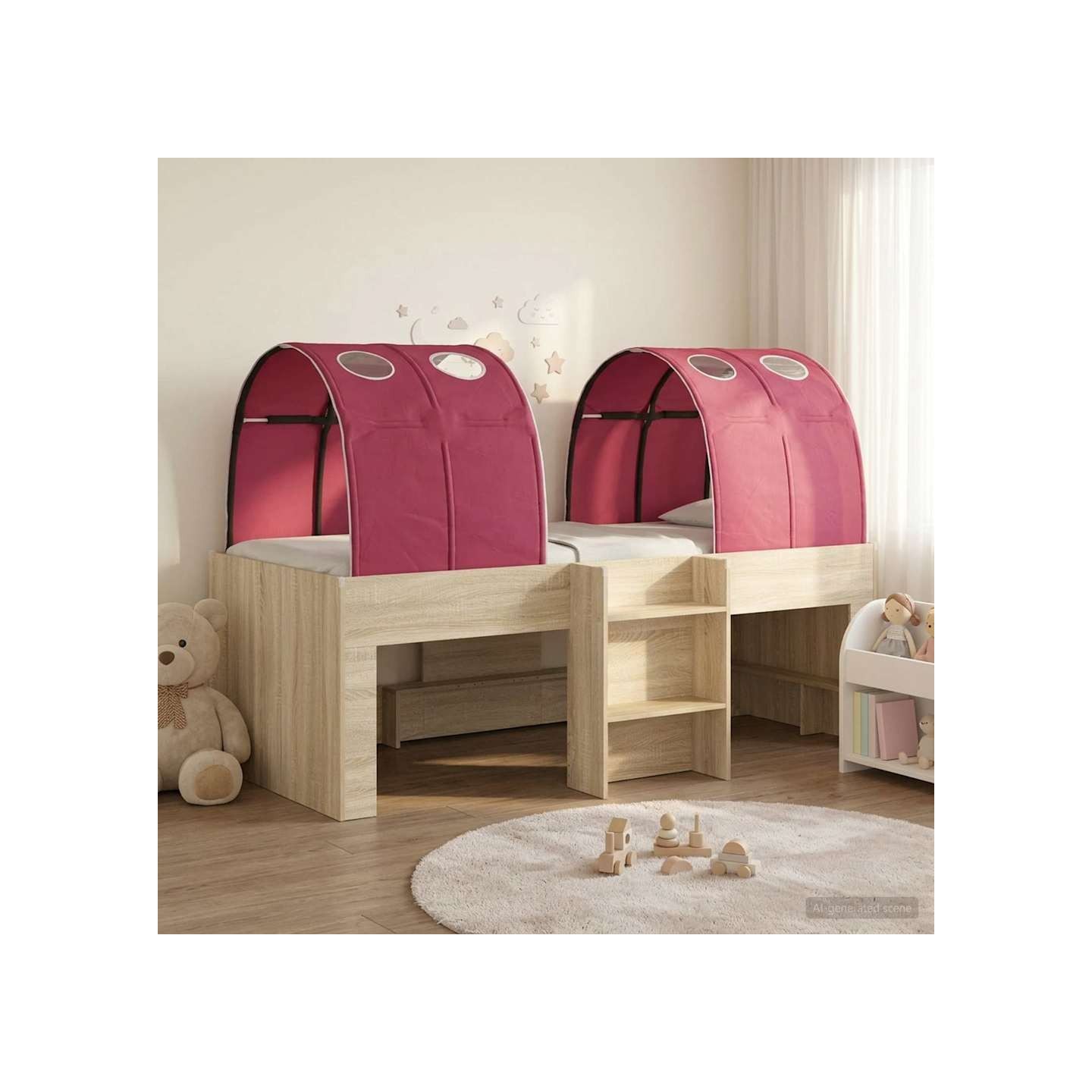 Lit avec Tunnel 3 pc Sonoma et Rouge Bois d'ingénierie