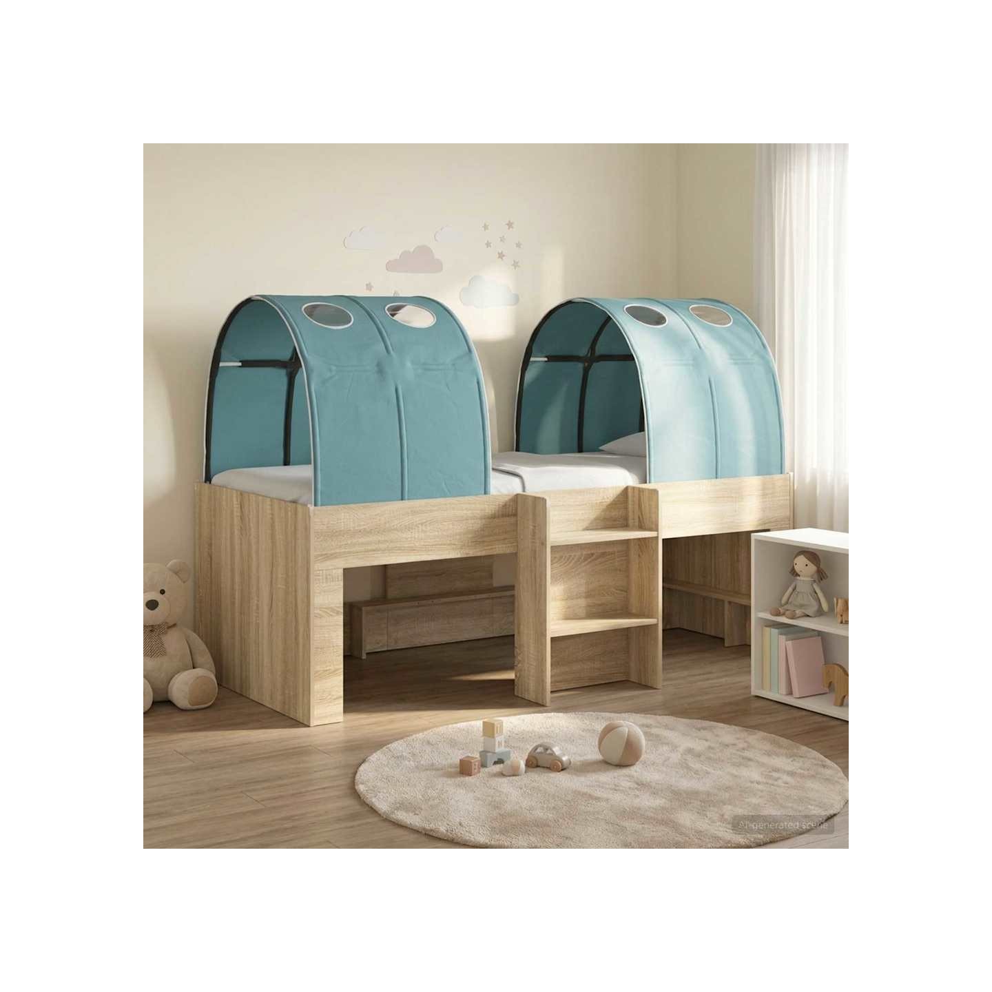 Lit avec Tunnel 3 pc Sonoma et Bleu Clair Bois d'ingénierie