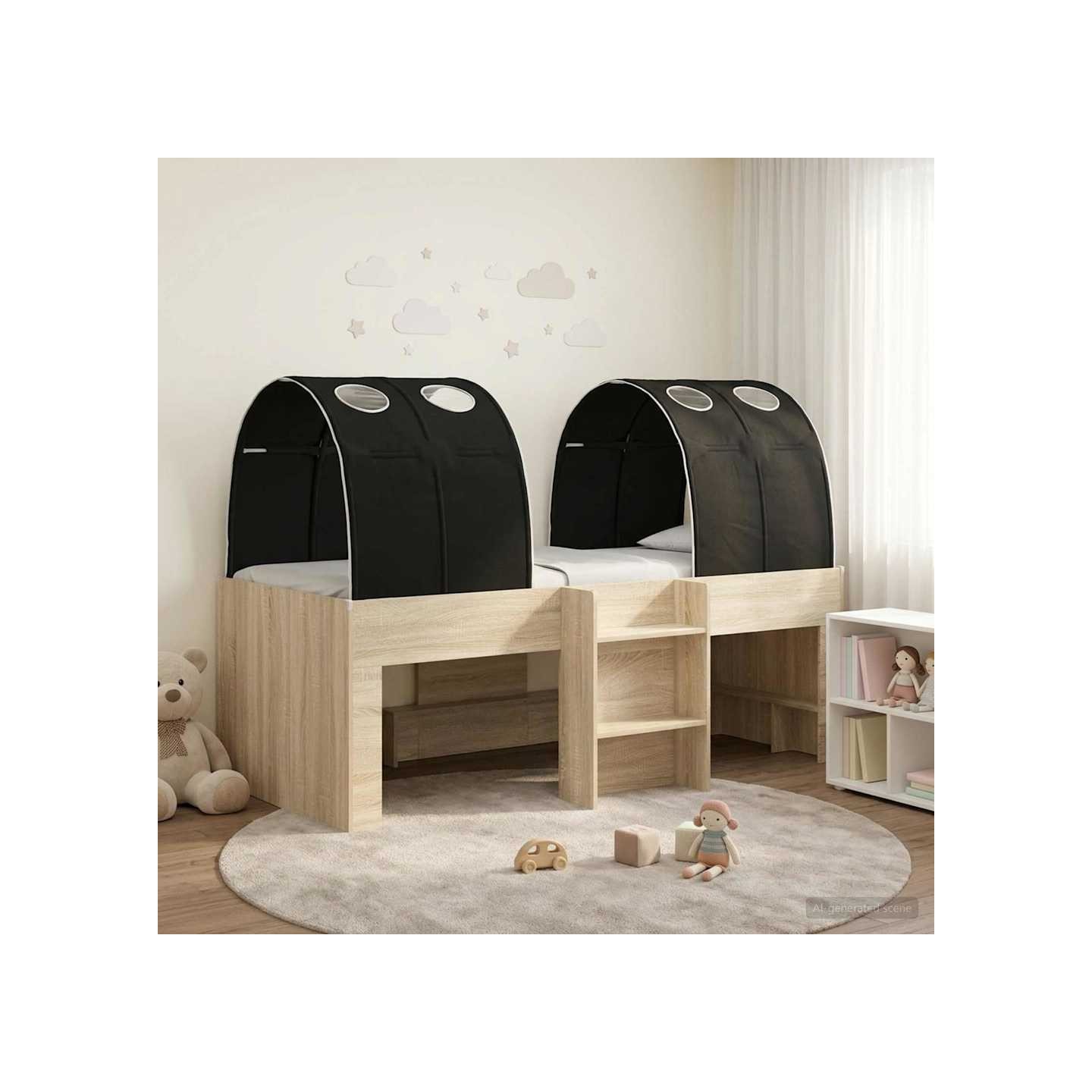 Lit avec Tunnel 3 pc Sonoma et Noir Bois d'ingénierie