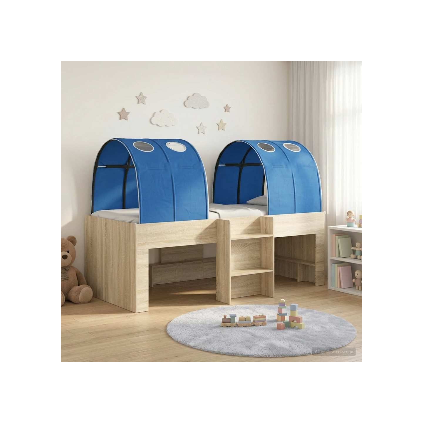 Lit avec Tunnel 3 pc Sonoma et Bleu Bois d'ingénierie