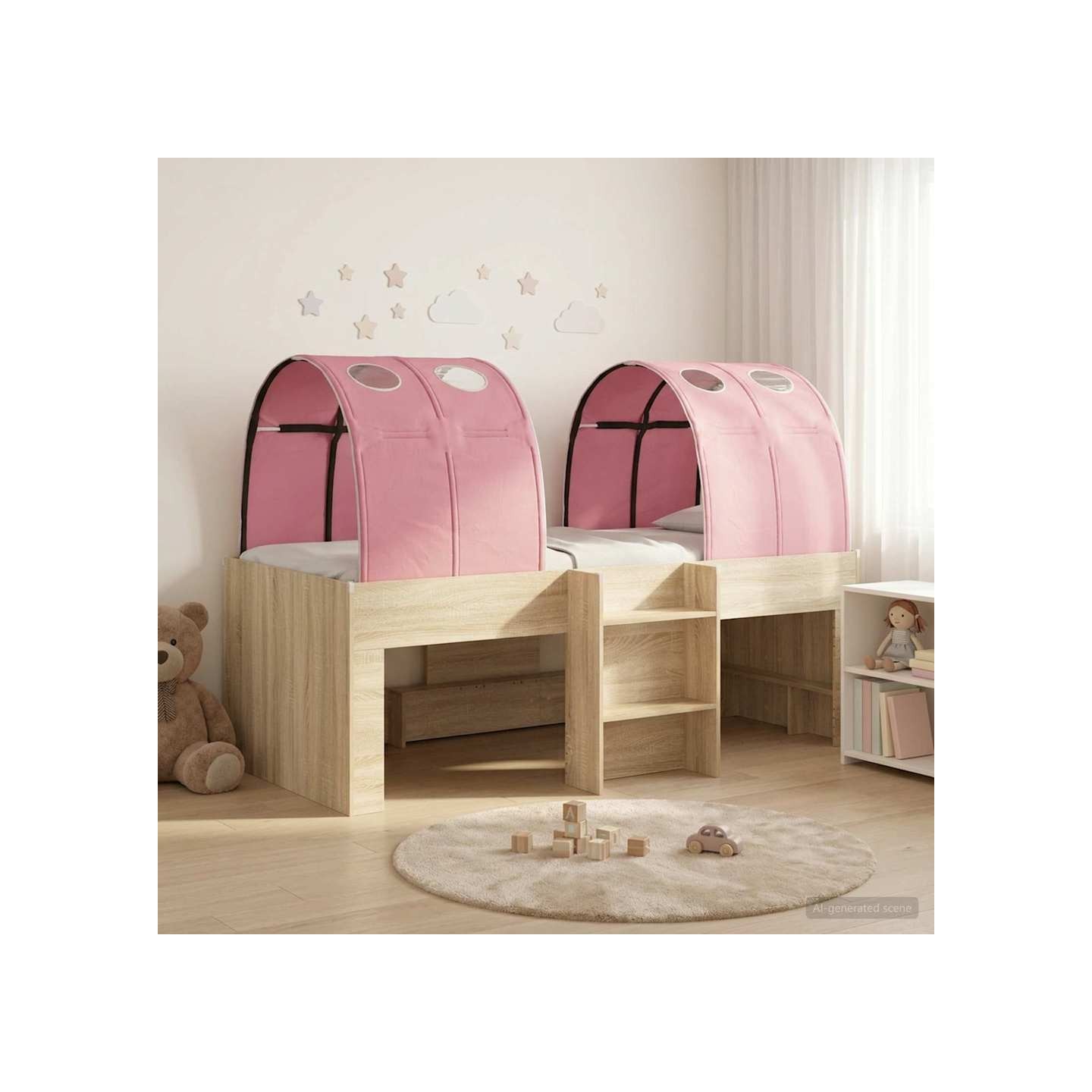 Lit avec Tunnel 4 pc Sonoma et Rose Bois d'ingénierie