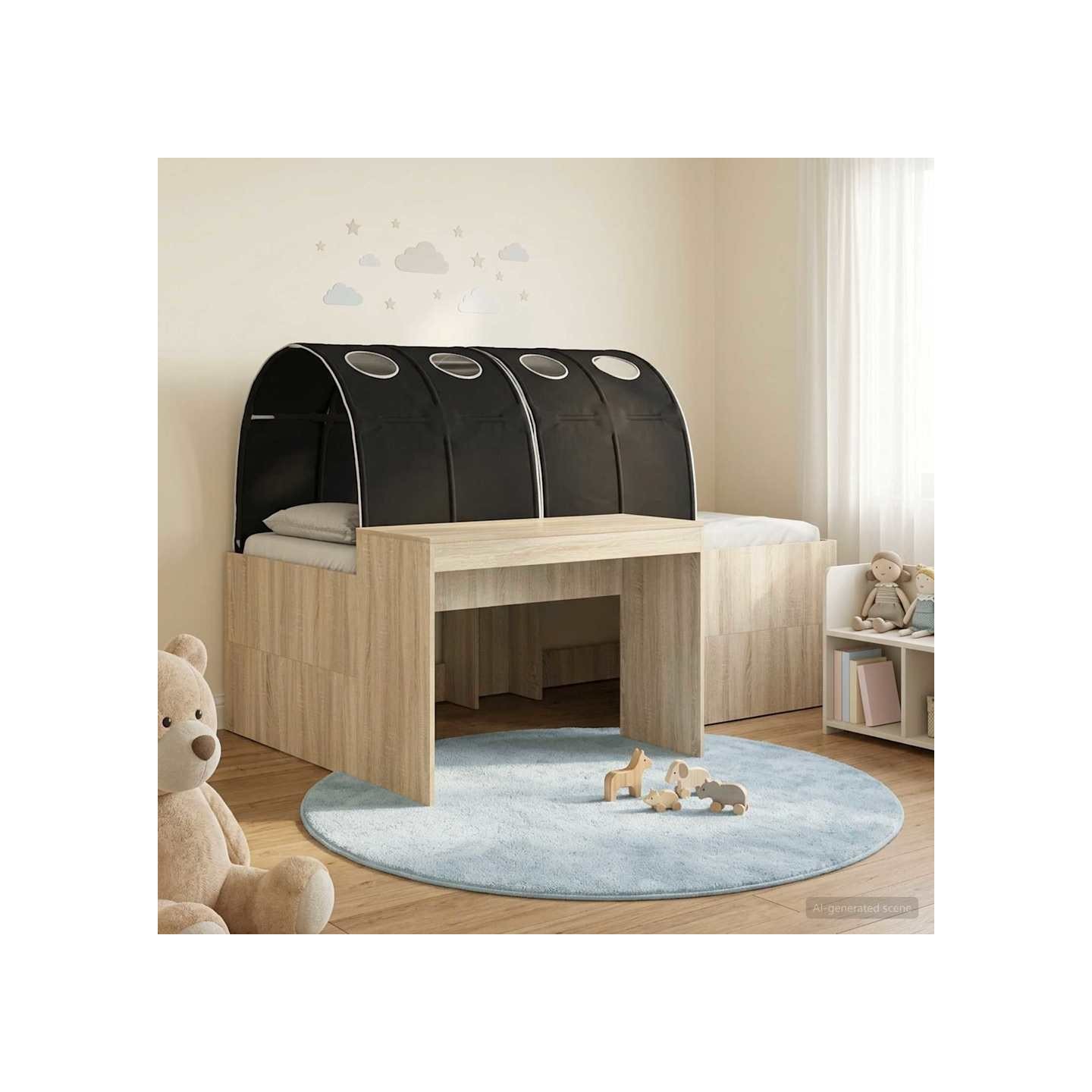 Lit avec Tunnel 3 pc Chêne Sonoma et noir Bois d'ingénierie