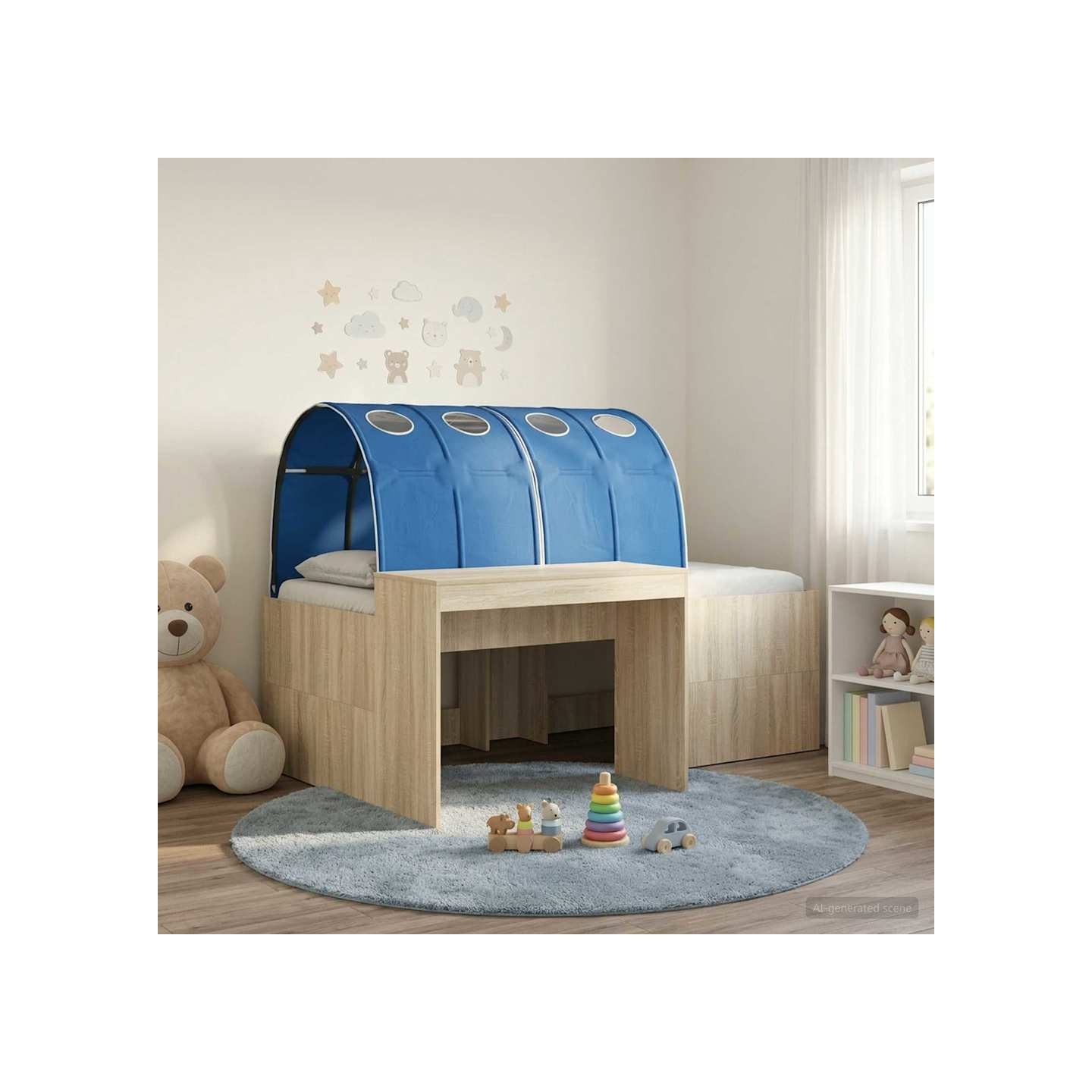 Lit avec Tunnel 3 pc Chêne Sonoma et bleu Bois d'ingénierie