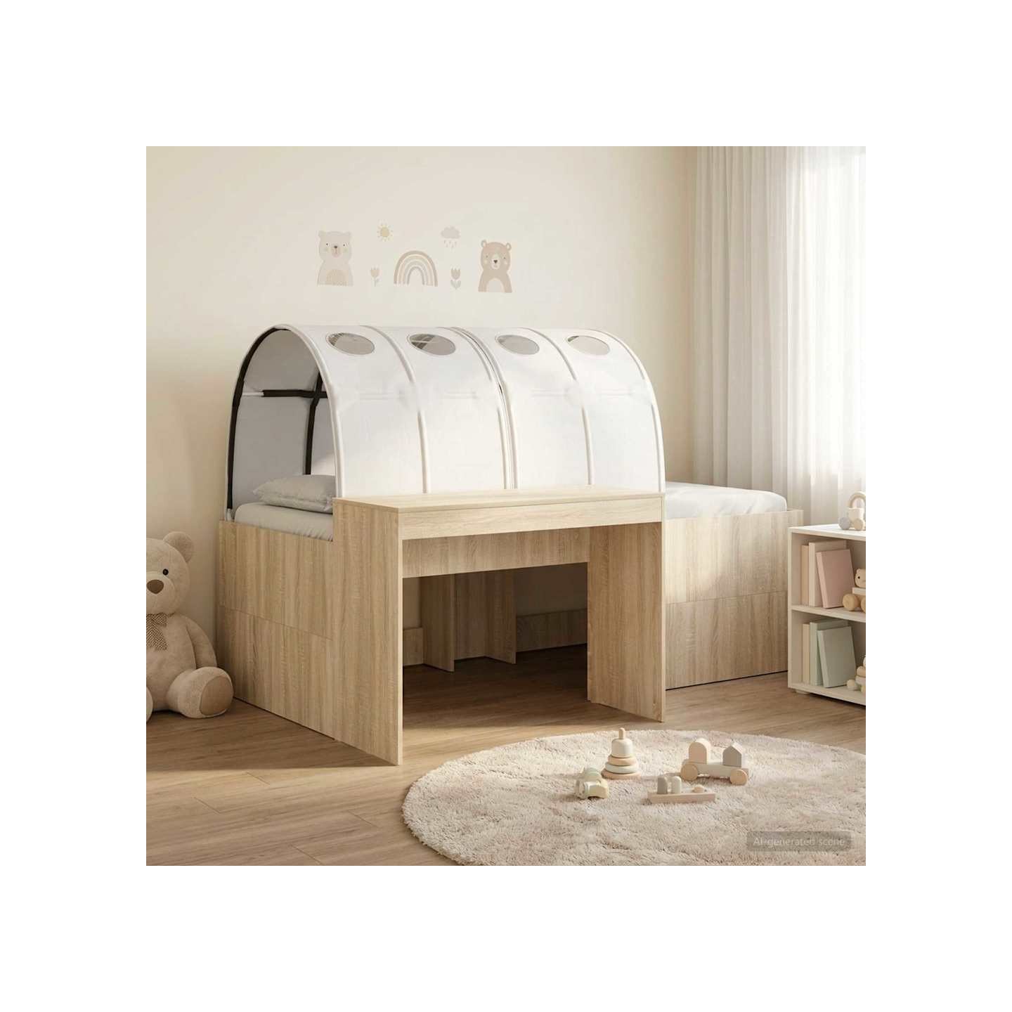 Lit avec Tunnel 3 pc Chêne Sonoma et blanc Bois d'ingénierie