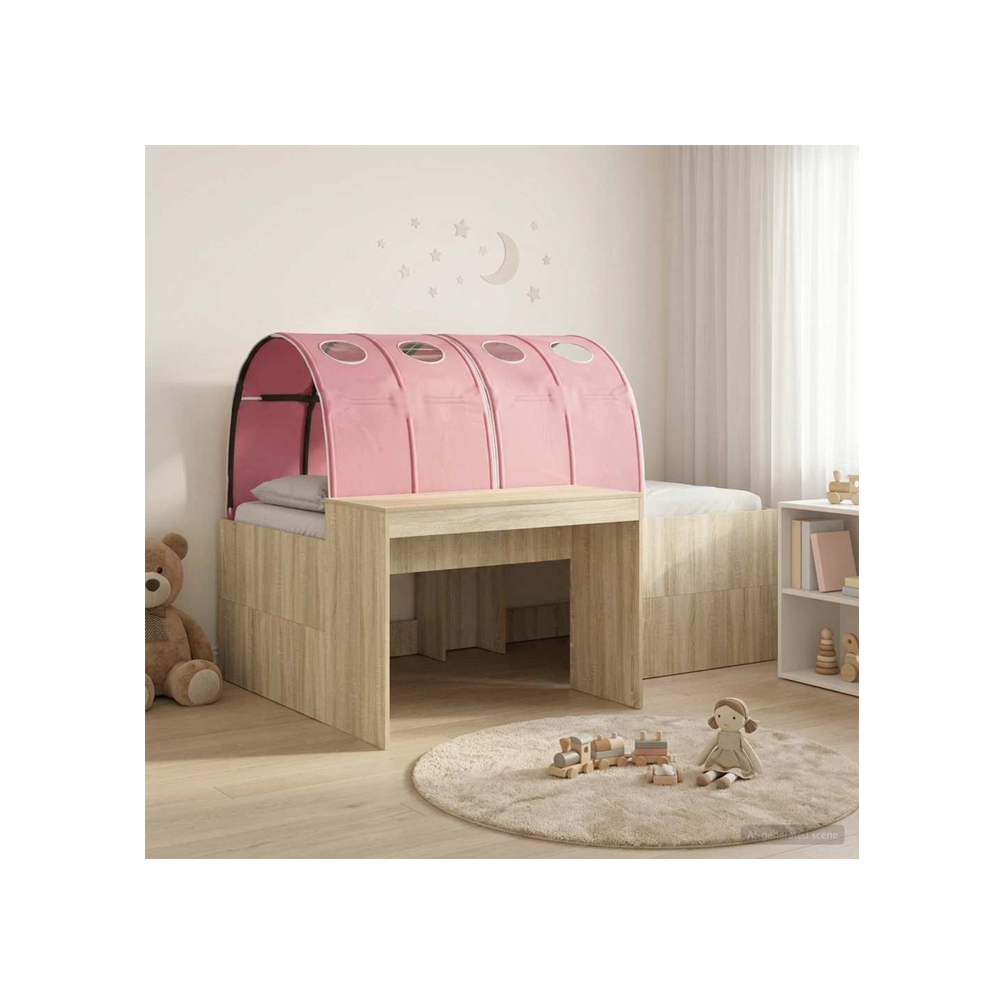 Lit avec Tunnel 3 pc Chêne Sonoma et rose Bois d'ingénierie