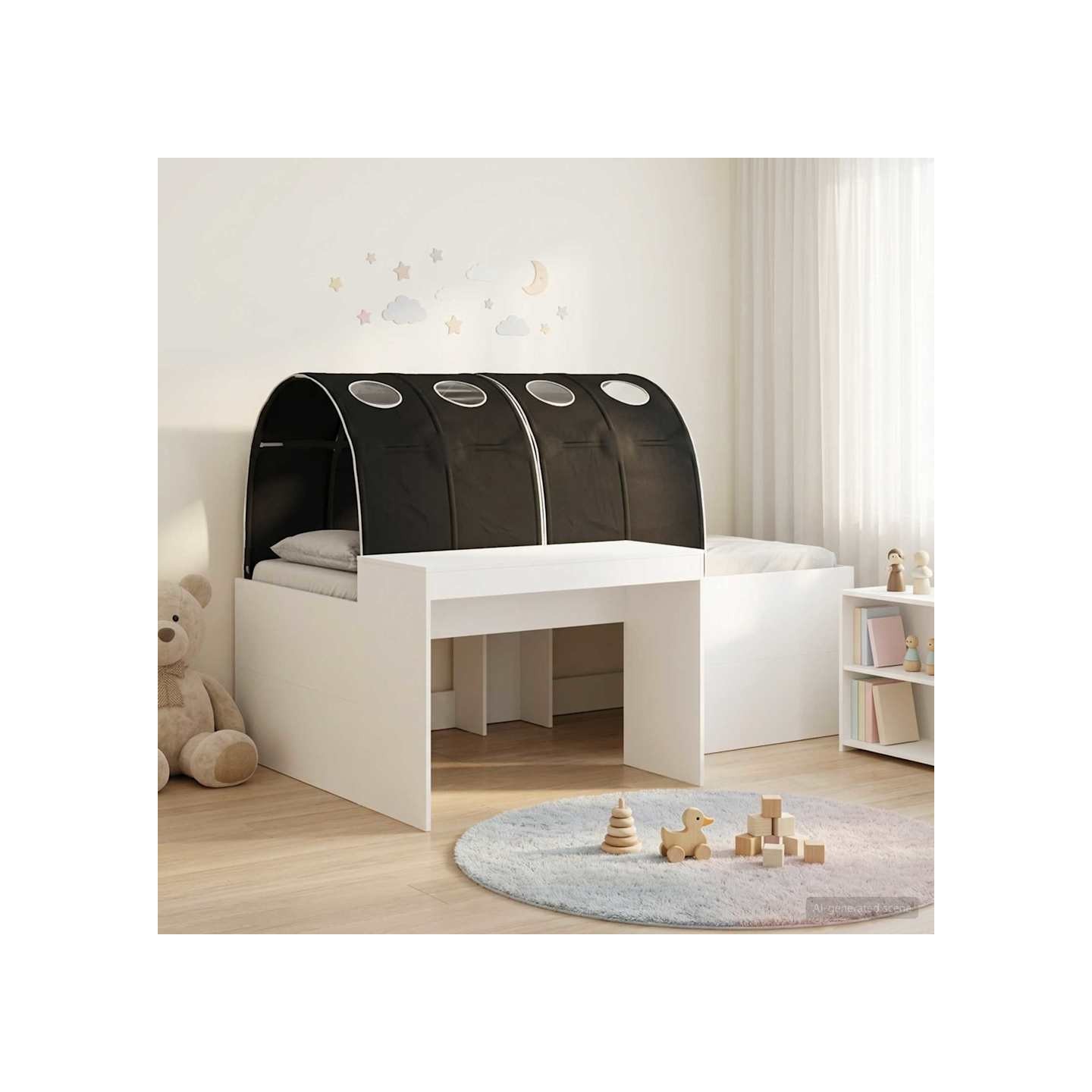 Lit avec Tunnel 3 pc Blanc et noir 118,6 x 193,2 x 75,1 cm
