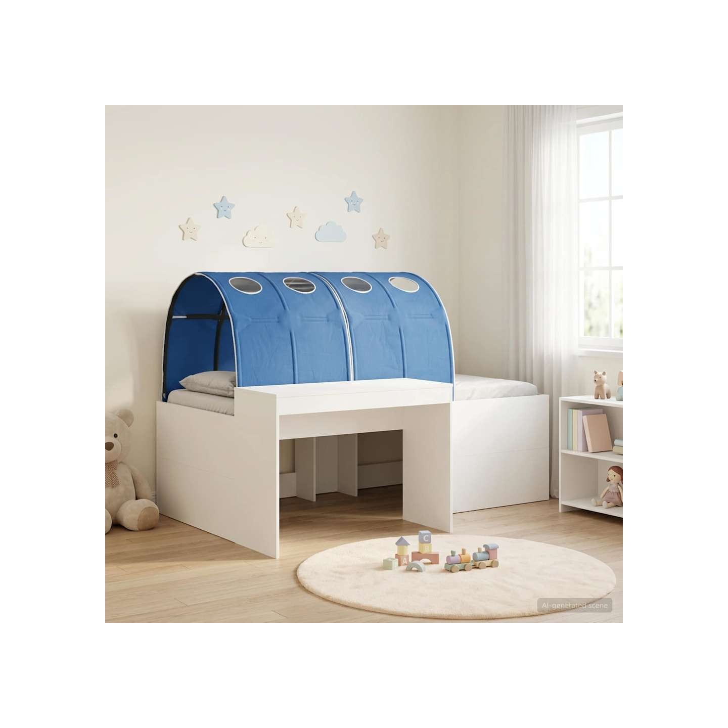 Lit avec Tunnel 3 pc Blanc et bleu 118,6 x 193,2 x 75,1 cm