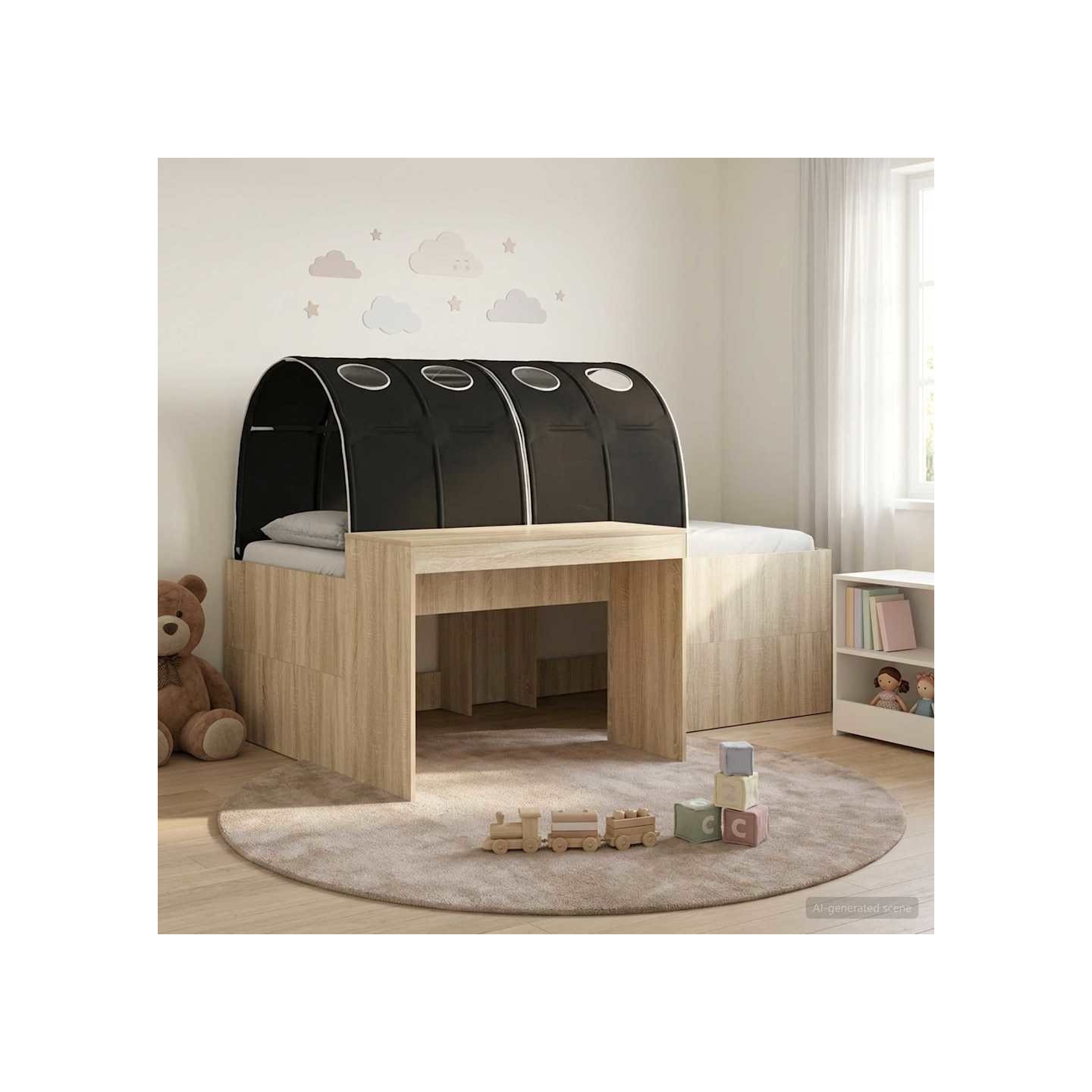 Lit avec Tunnel 3 pc Chêne Sonoma et noir