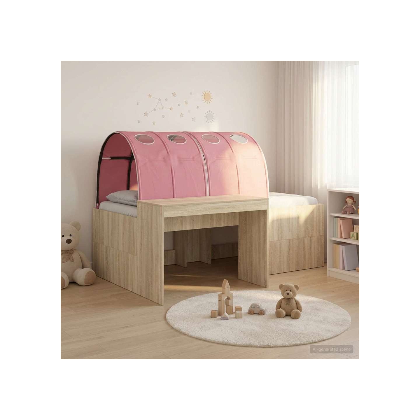 Lit avec Tunnel 3 pc Chêne Artisanal et Rose Bois d'ingénierie