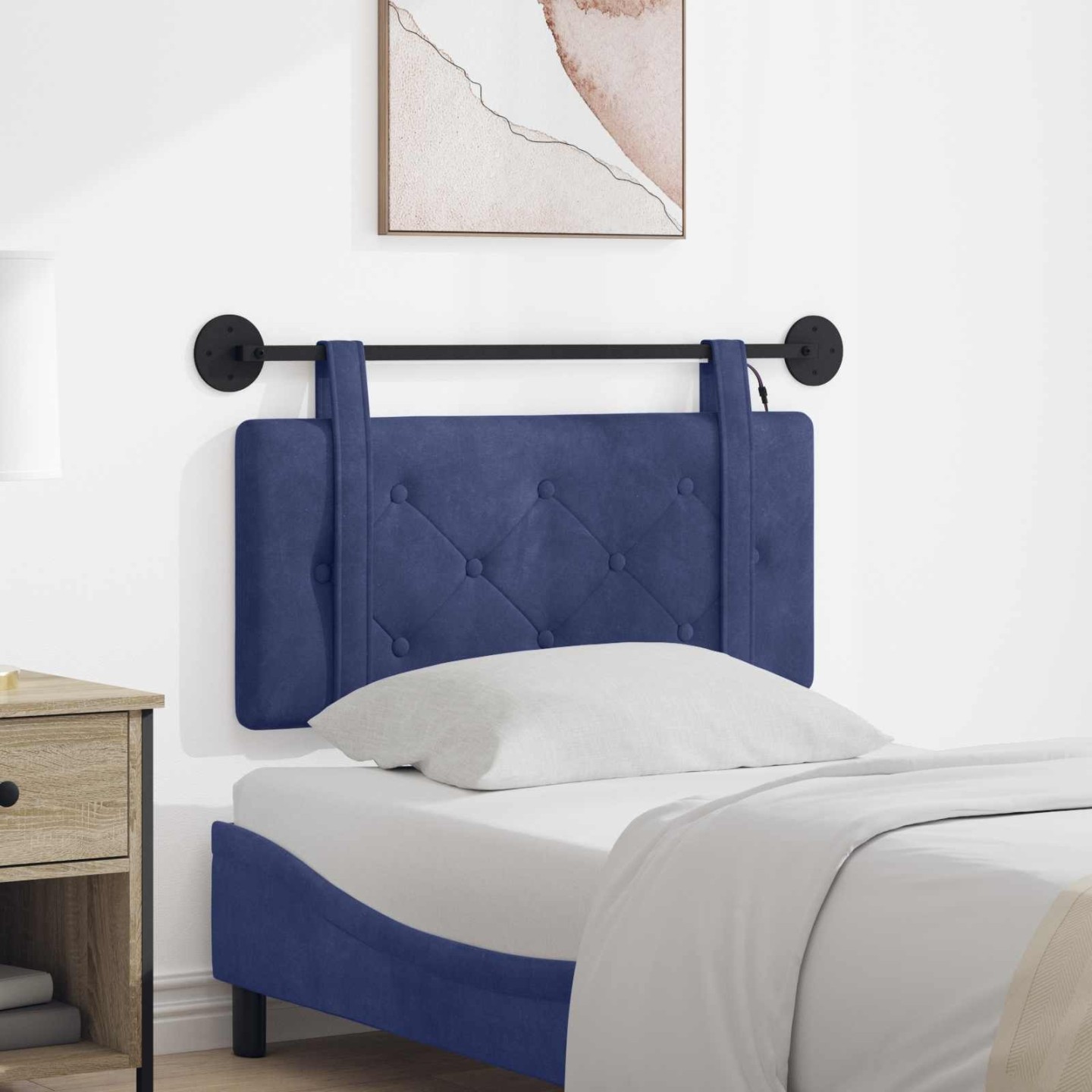 Tête de lit suspendue Bleu police Velours