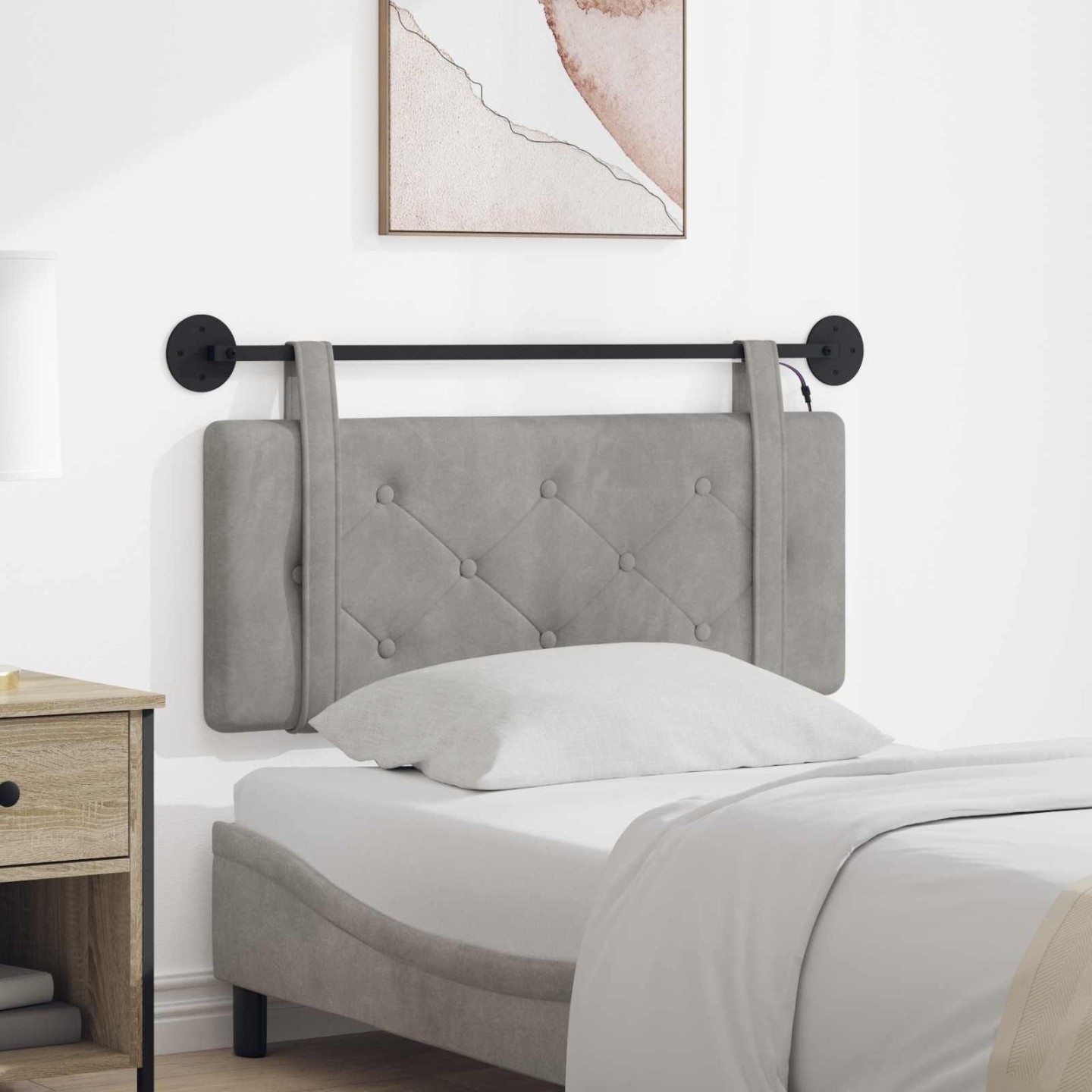Tête de lit suspendue Gris clair Velours