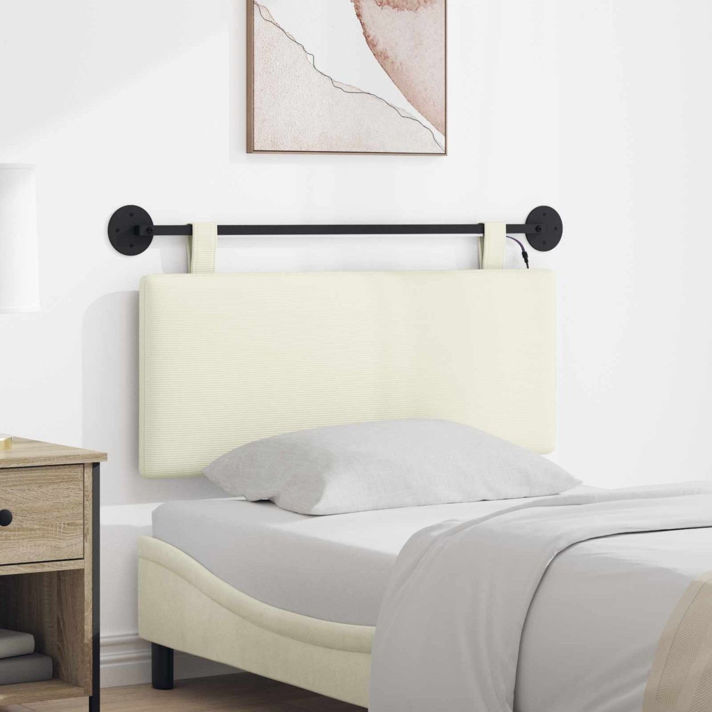 Tête de lit suspendue Crème Tissu en velours côtelé