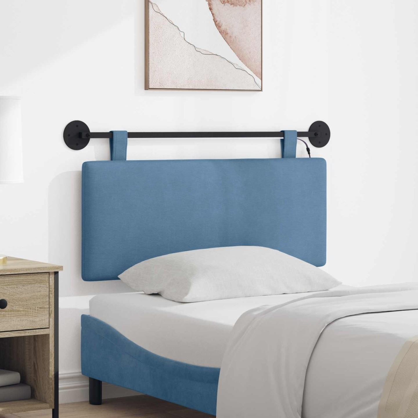 Tête de lit suspendue Bleu Tissu en velours côtelé