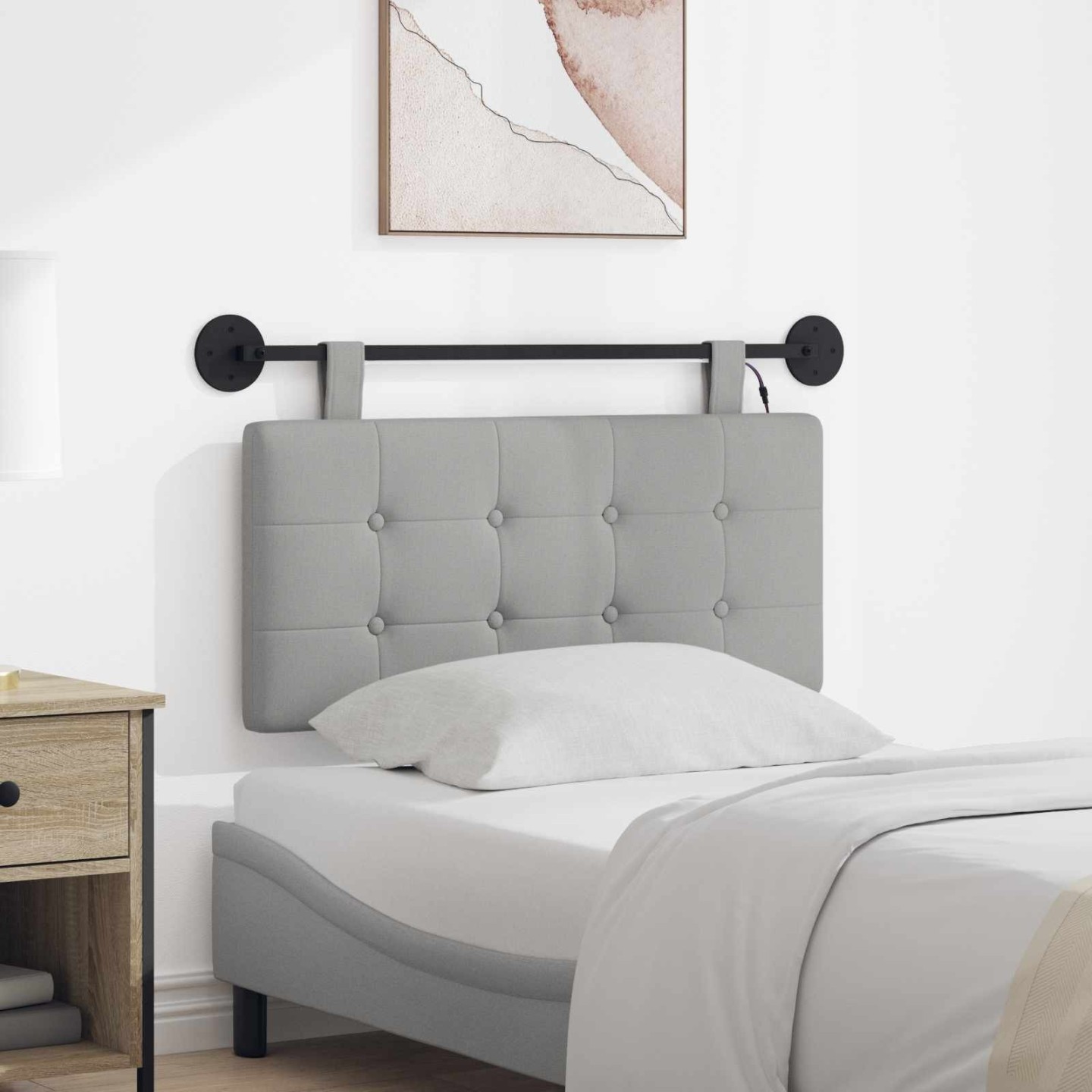 Tête de lit suspendue Gris nuage Tissu