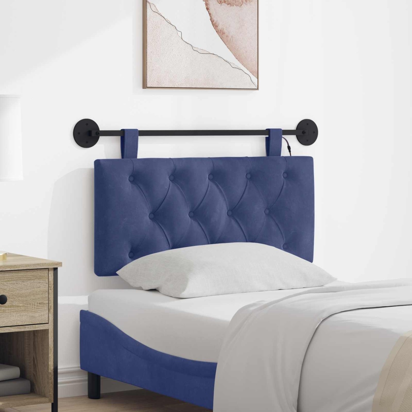 Tête de lit suspendue Bleu police Velours
